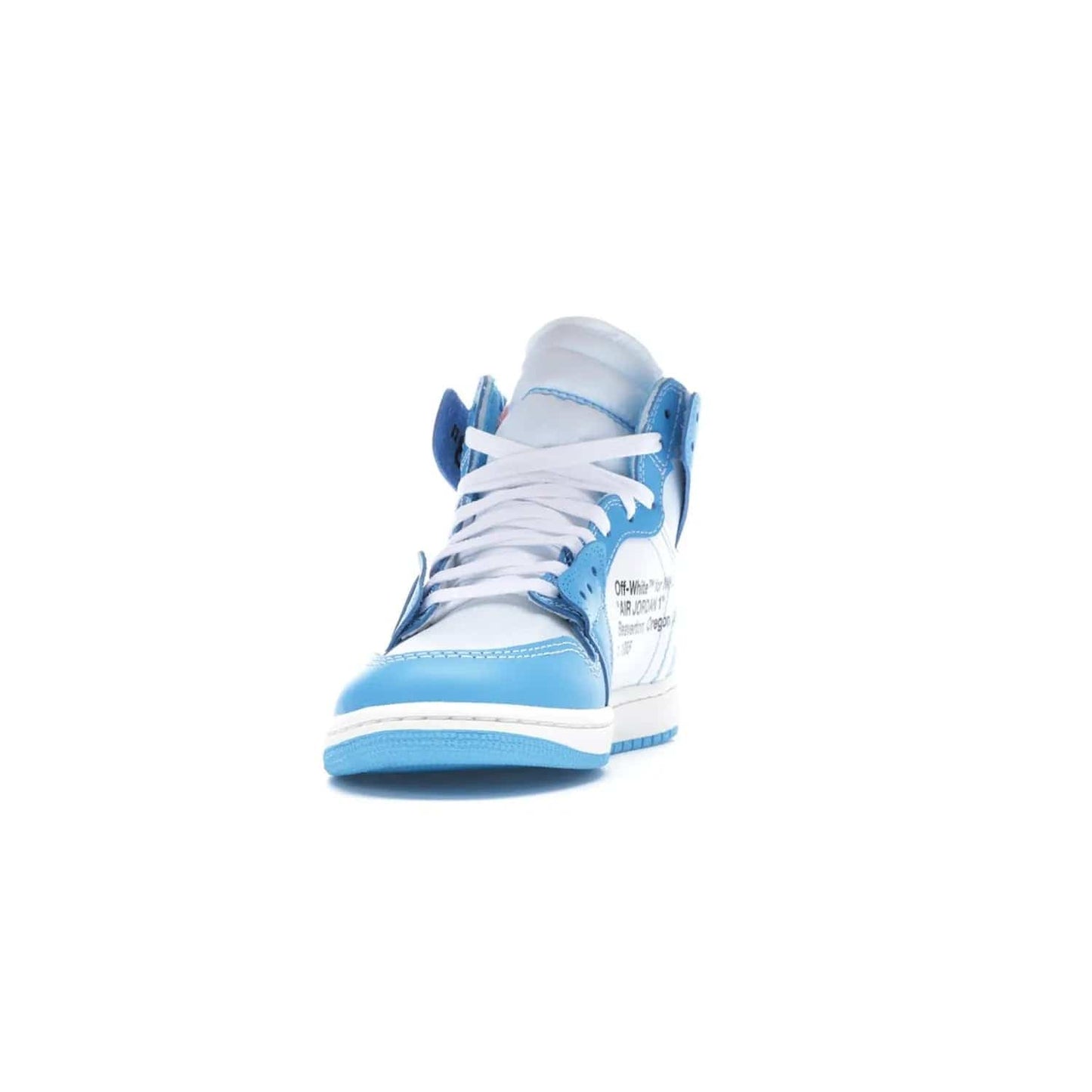 Jordan 1 Retro High Off-White University Blue - Image 12 - Only at www.BallersClubKickz.com - Classic Jordan 1 Retro High "Off-White UNC" sneakers meld style and comfort. Boasting deconstructed white and blue leather, Off-White detailing, and a white, dark powder blue and cone colorway, these sneakers are perfect for dressing up or down. Get the iconic Off-White Jordan 1's and upgrade your look.