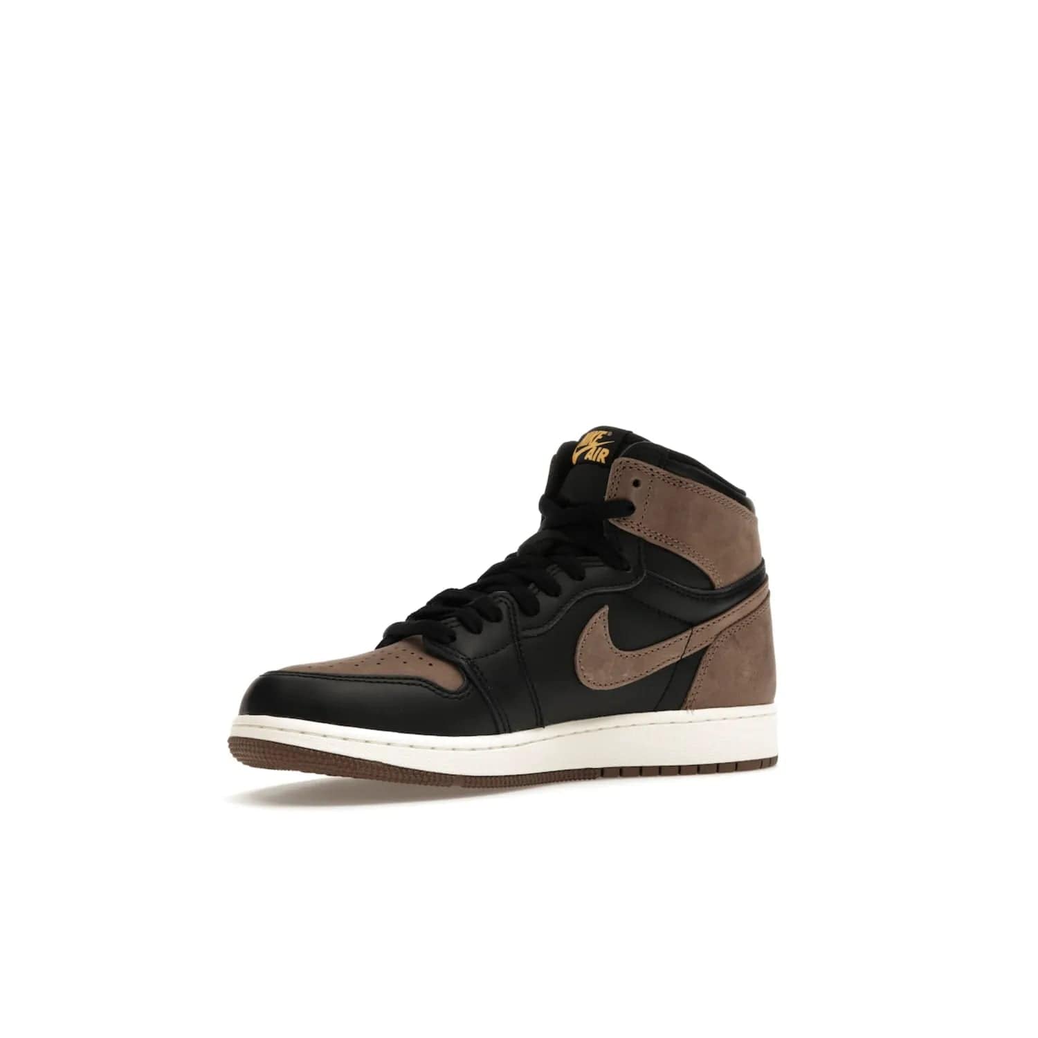 Jordan 1 Retro High OG Palomino (GS) - Image 16 - Only at www.BallersClubKickz.com - Introducing the luxurious Jordan 1 Retro High OG Palomino (GS). Featuring black leather with metallic gold and palomino accents, this sneaker is perfect for any occasion. Grab yours when they release on September 2nd of 2023.