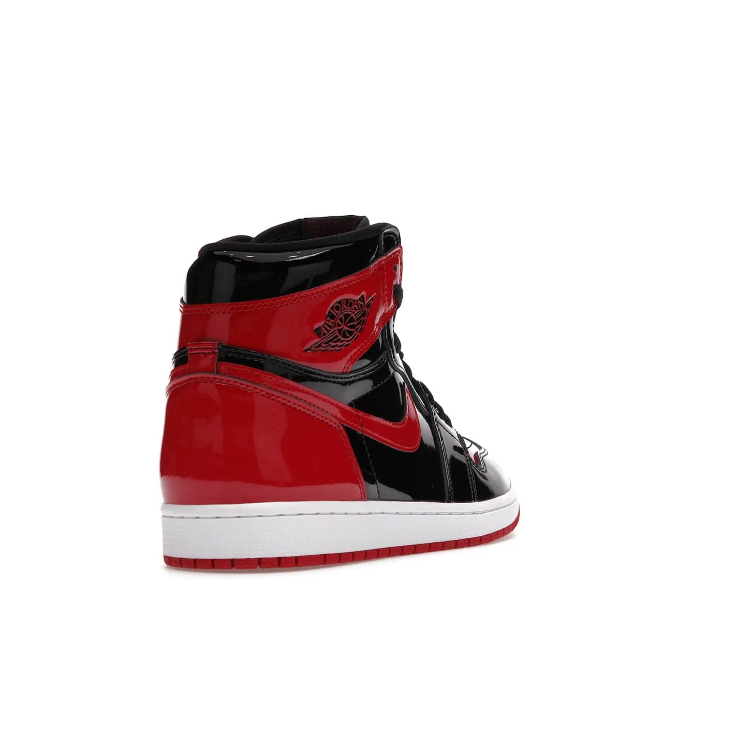 Jordan 1 Retro High OG Patent Bred - Image 31 - Only at www.BallersClubKickz.com - Introducing Air Jordan 1 Retro High OG Patent Bred - sleek patent leather upper, signature weaved Nike Air tongue and classic Wings logo on collar. Red and white sole complete signature look. Releasing December 2021 - perfect retro edition for holidays.