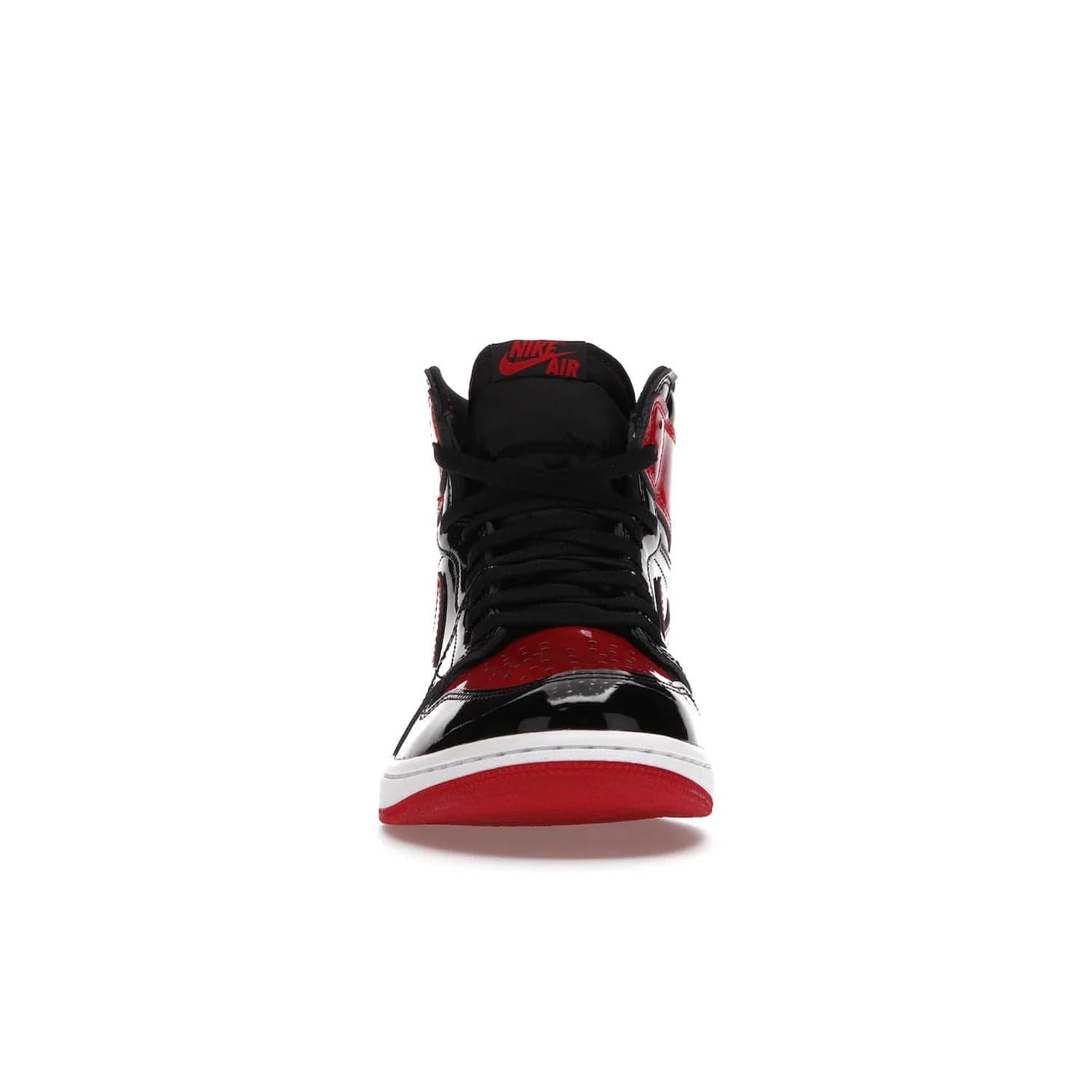 Jordan 1 Retro High OG Patent Bred - Image 10 - Only at www.BallersClubKickz.com - Introducing Air Jordan 1 Retro High OG Patent Bred - sleek patent leather upper, signature weaved Nike Air tongue and classic Wings logo on collar. Red and white sole complete signature look. Releasing December 2021 - perfect retro edition for holidays.
