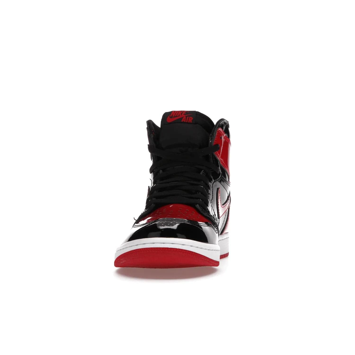 Jordan 1 Retro High OG Patent Bred - Image 11 - Only at www.BallersClubKickz.com - Introducing Air Jordan 1 Retro High OG Patent Bred - sleek patent leather upper, signature weaved Nike Air tongue and classic Wings logo on collar. Red and white sole complete signature look. Releasing December 2021 - perfect retro edition for holidays.