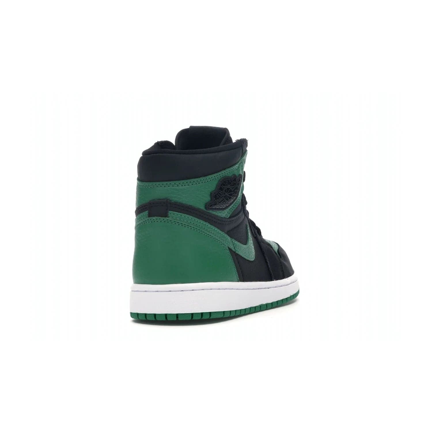 Jordan 1 Retro High Pine Green Black - Image 30 - Only at www.BallersClubKickz.com - Step into fresh style with the Jordan 1 Retro High Pine Green Black. Combining a black tumbled leather upper with green leather overlays, this sneaker features a Gym Red embroidered tongue tag, sail midsole, and pine green outsole for iconic style with a unique twist.