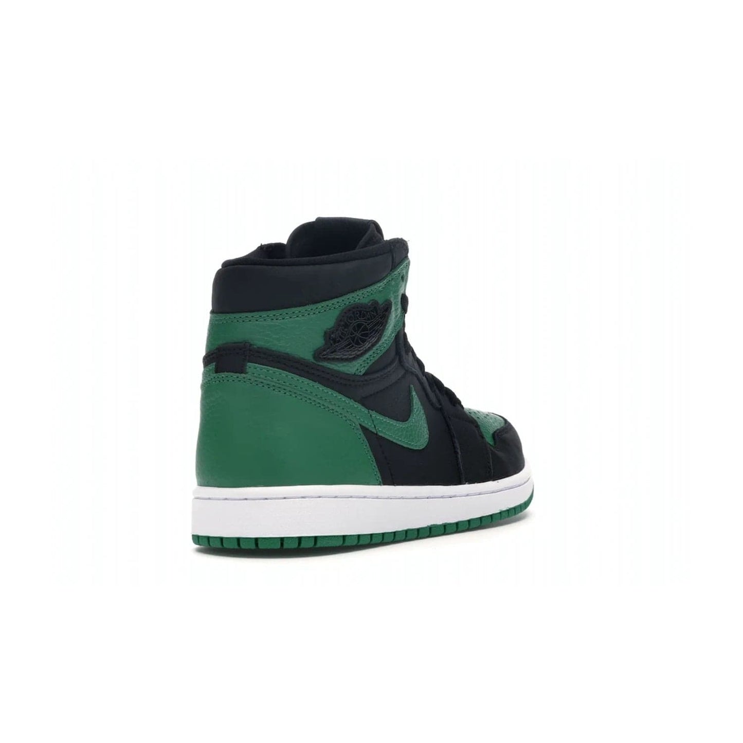 Jordan 1 Retro High Pine Green Black - Image 31 - Only at www.BallersClubKickz.com - Step into fresh style with the Jordan 1 Retro High Pine Green Black. Combining a black tumbled leather upper with green leather overlays, this sneaker features a Gym Red embroidered tongue tag, sail midsole, and pine green outsole for iconic style with a unique twist.