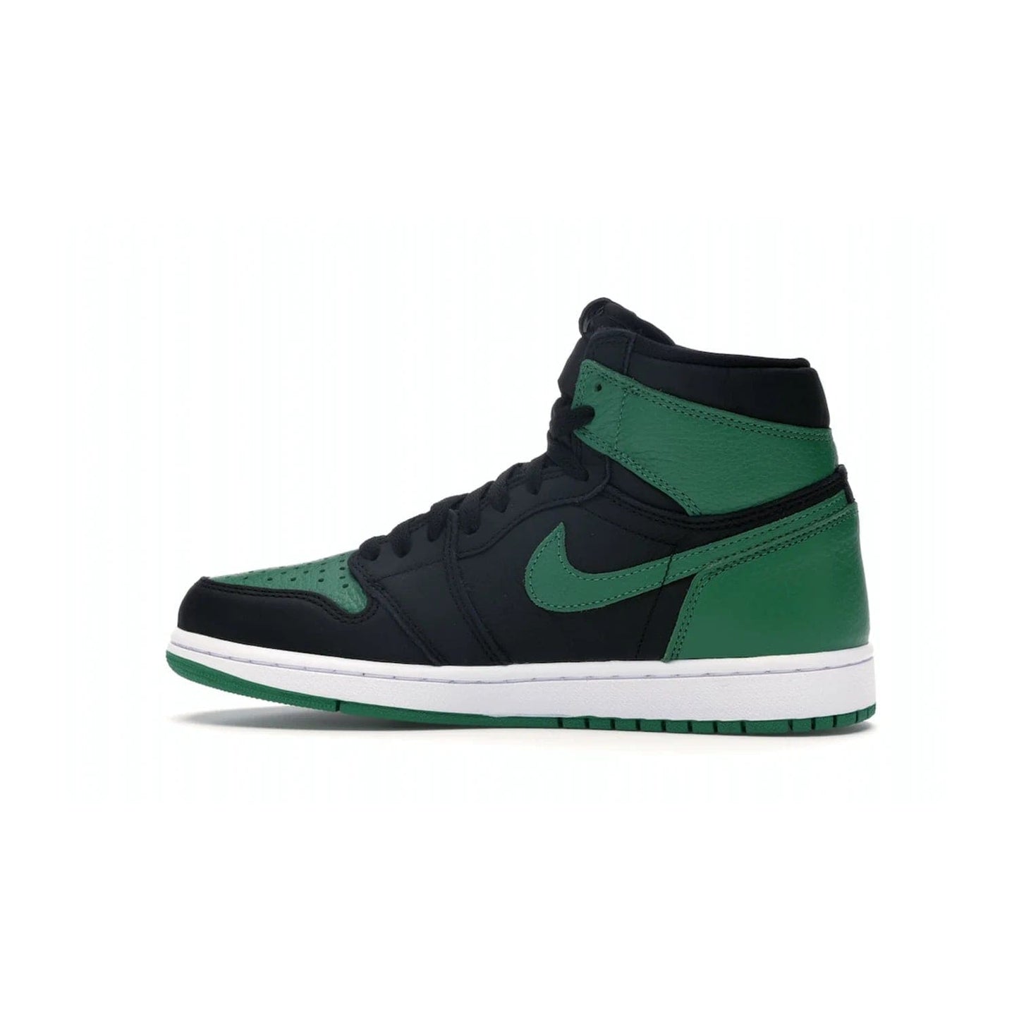 Jordan 1 Retro High Pine Green Black - Image 20 - Only at www.BallersClubKickz.com - Step into fresh style with the Jordan 1 Retro High Pine Green Black. Combining a black tumbled leather upper with green leather overlays, this sneaker features a Gym Red embroidered tongue tag, sail midsole, and pine green outsole for iconic style with a unique twist.