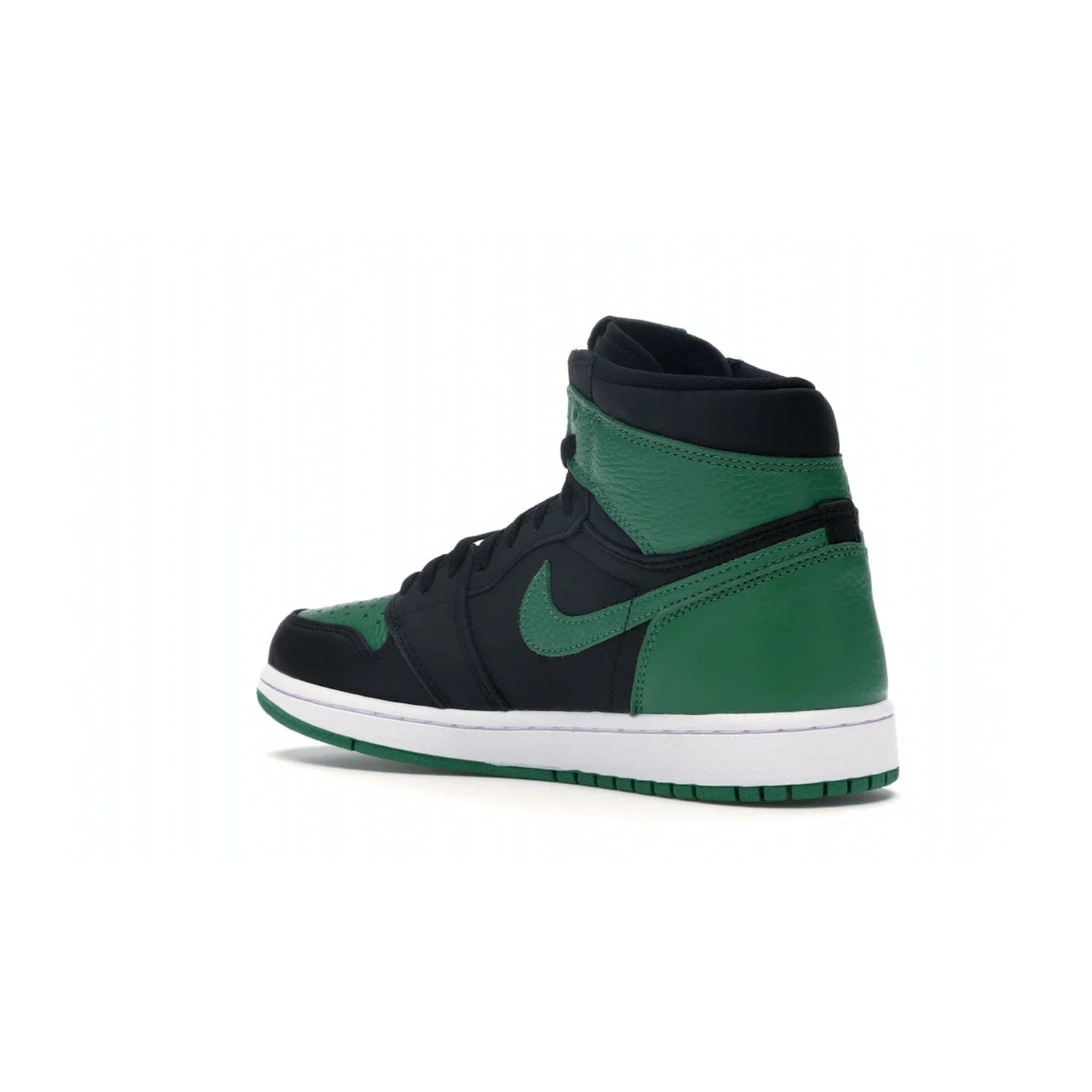 Jordan 1 Retro High Pine Green Black - Image 23 - Only at www.BallersClubKickz.com - Step into fresh style with the Jordan 1 Retro High Pine Green Black. Combining a black tumbled leather upper with green leather overlays, this sneaker features a Gym Red embroidered tongue tag, sail midsole, and pine green outsole for iconic style with a unique twist.