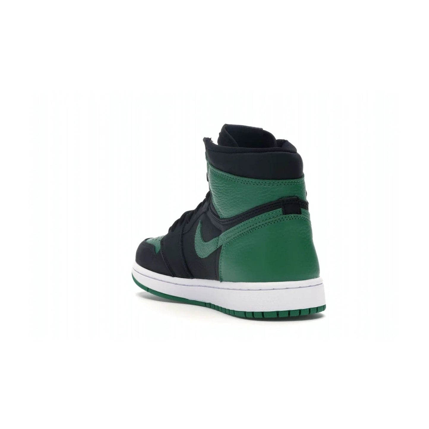 Jordan 1 Retro High Pine Green Black - Image 25 - Only at www.BallersClubKickz.com - Step into fresh style with the Jordan 1 Retro High Pine Green Black. Combining a black tumbled leather upper with green leather overlays, this sneaker features a Gym Red embroidered tongue tag, sail midsole, and pine green outsole for iconic style with a unique twist.