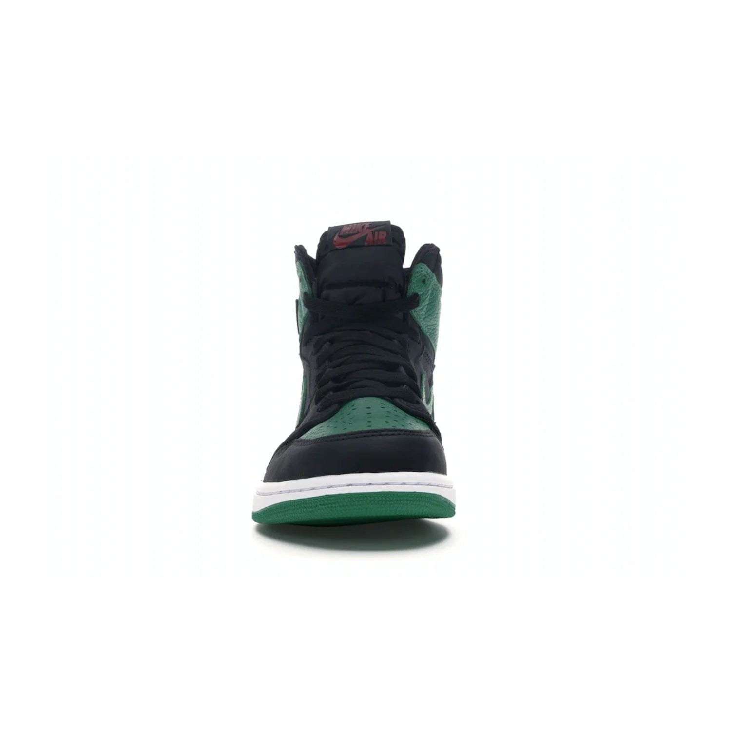 Jordan 1 Retro High Pine Green Black - Image 10 - Only at www.BallersClubKickz.com - Step into fresh style with the Jordan 1 Retro High Pine Green Black. Combining a black tumbled leather upper with green leather overlays, this sneaker features a Gym Red embroidered tongue tag, sail midsole, and pine green outsole for iconic style with a unique twist.