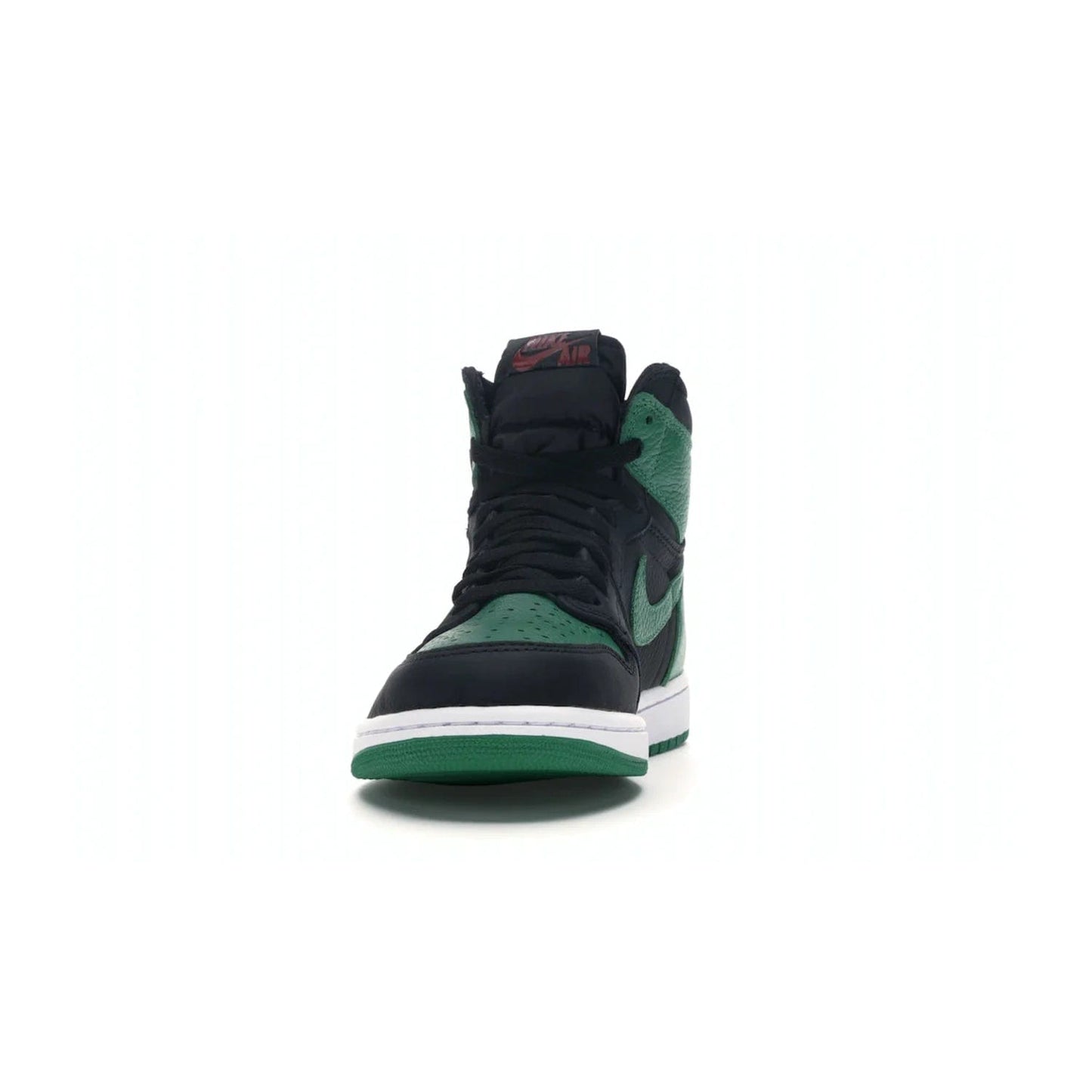 Jordan 1 Retro High Pine Green Black - Image 11 - Only at www.BallersClubKickz.com - Step into fresh style with the Jordan 1 Retro High Pine Green Black. Combining a black tumbled leather upper with green leather overlays, this sneaker features a Gym Red embroidered tongue tag, sail midsole, and pine green outsole for iconic style with a unique twist.