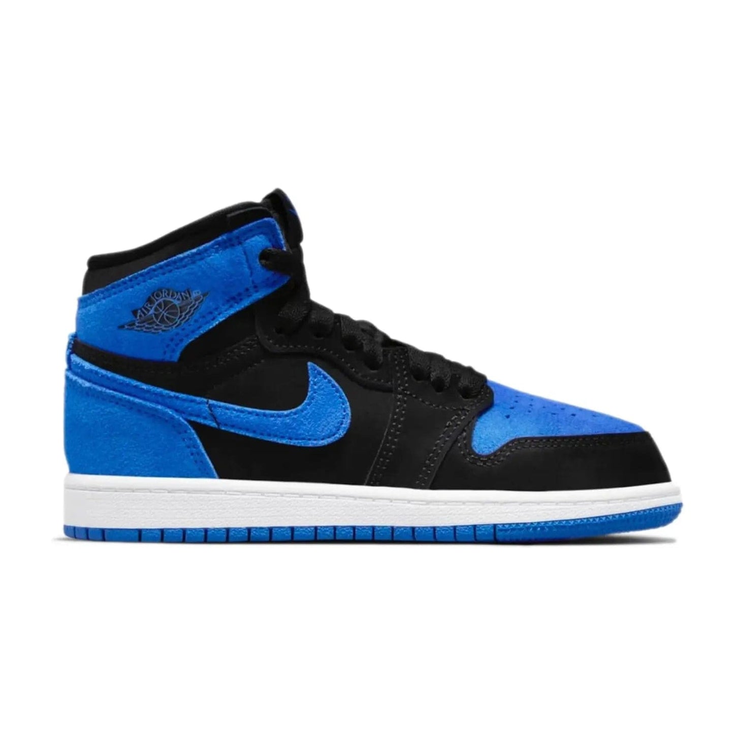 Jordan 1 Retro High OG Royal Reimagined (PS) - Image 1 - Only at www.BallersClubKickz.com - Fresh take on a classic: Jordan 1 Retro High OG Royal Reimagined. Versatile black and royal blue, white colorway. Bold details for a classic retro look. Perfect for all your street-style needs. Get yours now!