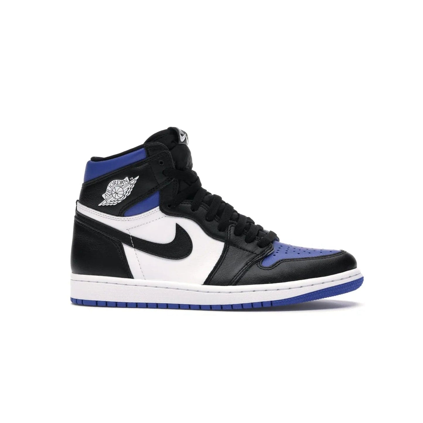 Jordan 1 Retro High Royal Toe - Image 2 - Only at www.BallersClubKickz.com - Refresh your look with the Jordan 1 Retro High Royal Toe. This classic AJ 1 sports a white and royal leather upper, black leather overlays, and branded leather tongue tag. Pick up today and set the streets ablaze.