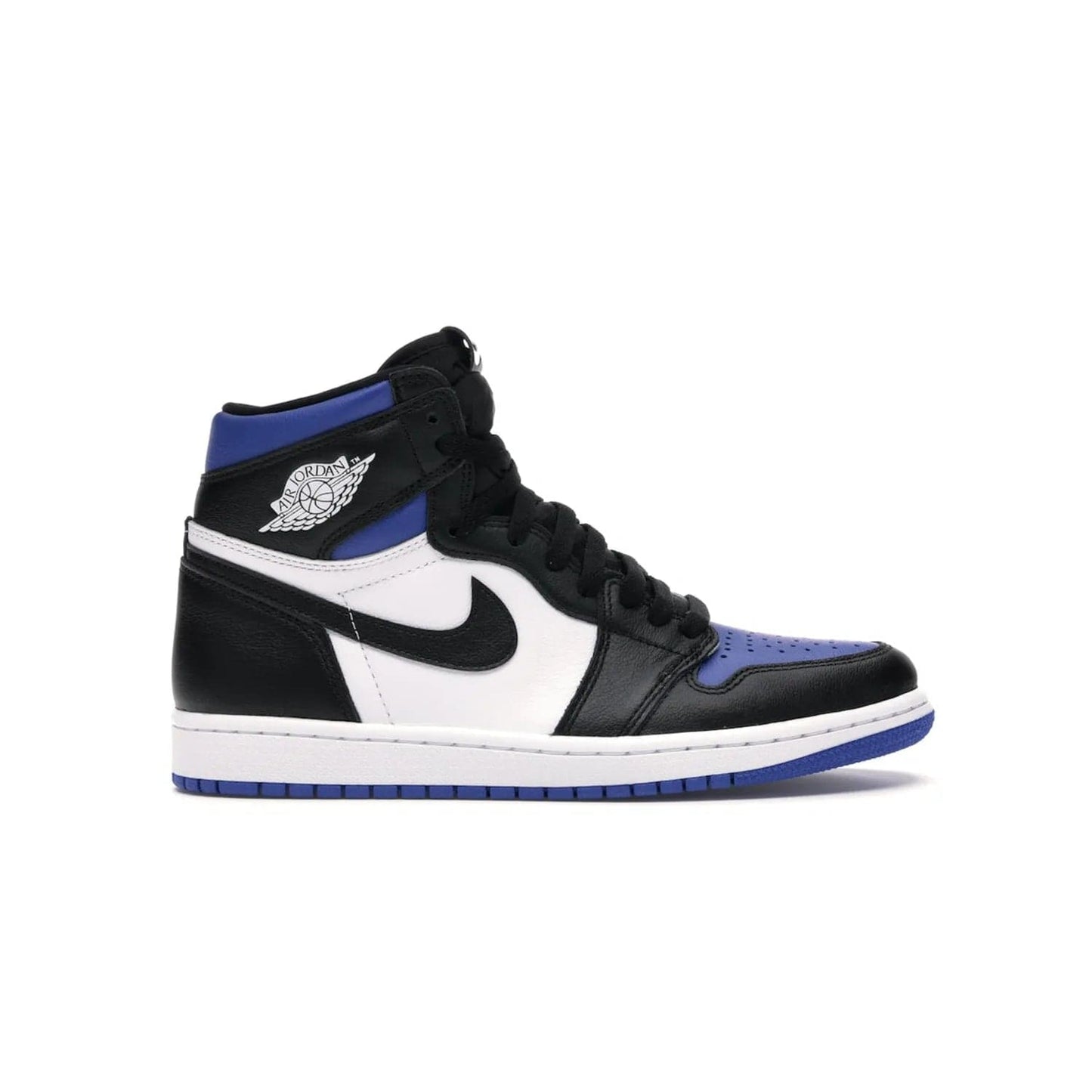 Jordan 1 Retro High Royal Toe - Image 1 - Only at www.BallersClubKickz.com - Refresh your look with the Jordan 1 Retro High Royal Toe. This classic AJ 1 sports a white and royal leather upper, black leather overlays, and branded leather tongue tag. Pick up today and set the streets ablaze.