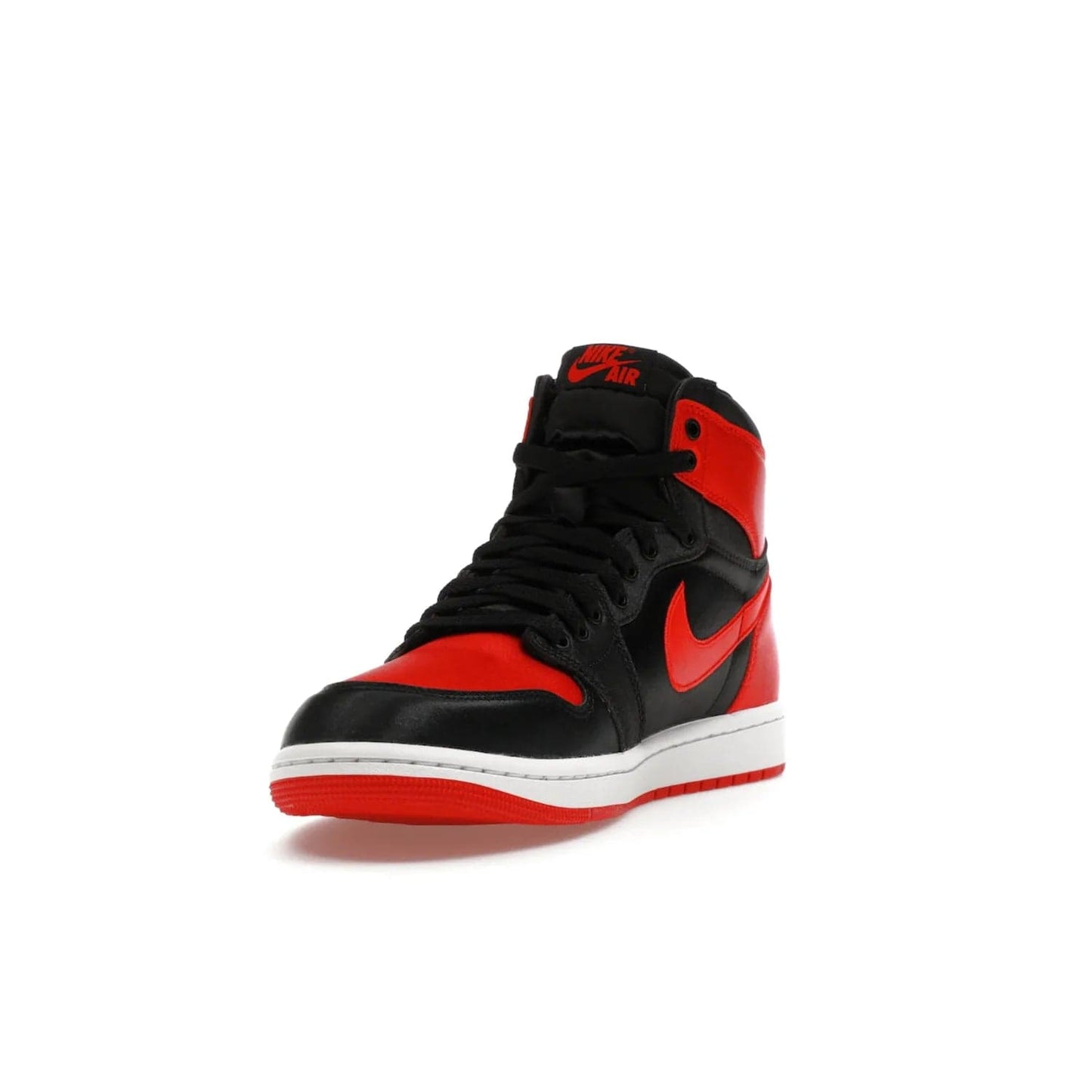 Jordan 1 Retro High OG Satin Bred (Women's) - Image 13 - Only at www.BallersClubKickz.com - Introducing the Jordan 1 Retro High OG Satin Bred (Women's). Luxe satin finish, contrasting hues & classic accents. Trending sneakers symbolizing timelessness & heritage. Make a bold statement with this iconic shoe. Available October 4, 2023.