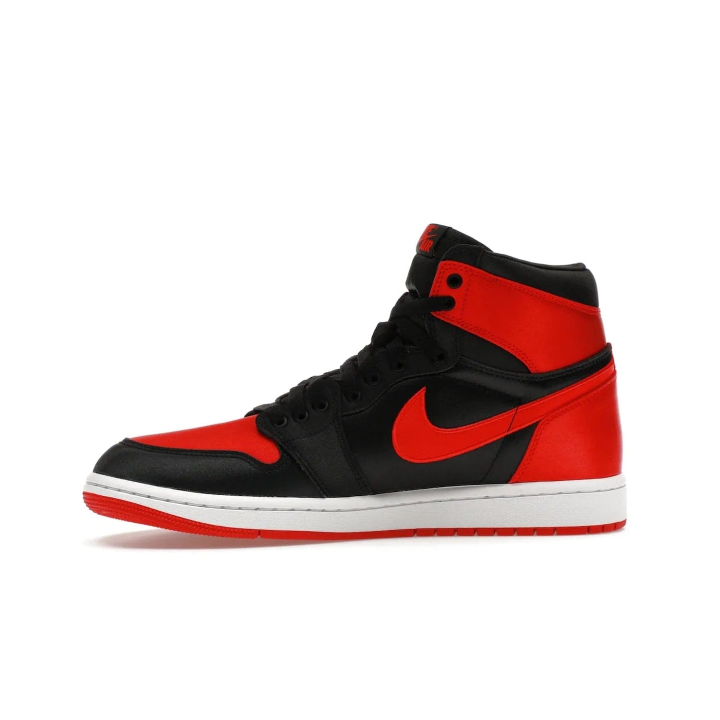 Jordan 1 Retro High OG Satin Bred (Women's) - Image 18 - Only at www.BallersClubKickz.com - Introducing the Jordan 1 Retro High OG Satin Bred (Women's). Luxe satin finish, contrasting hues & classic accents. Trending sneakers symbolizing timelessness & heritage. Make a bold statement with this iconic shoe. Available October 4, 2023.