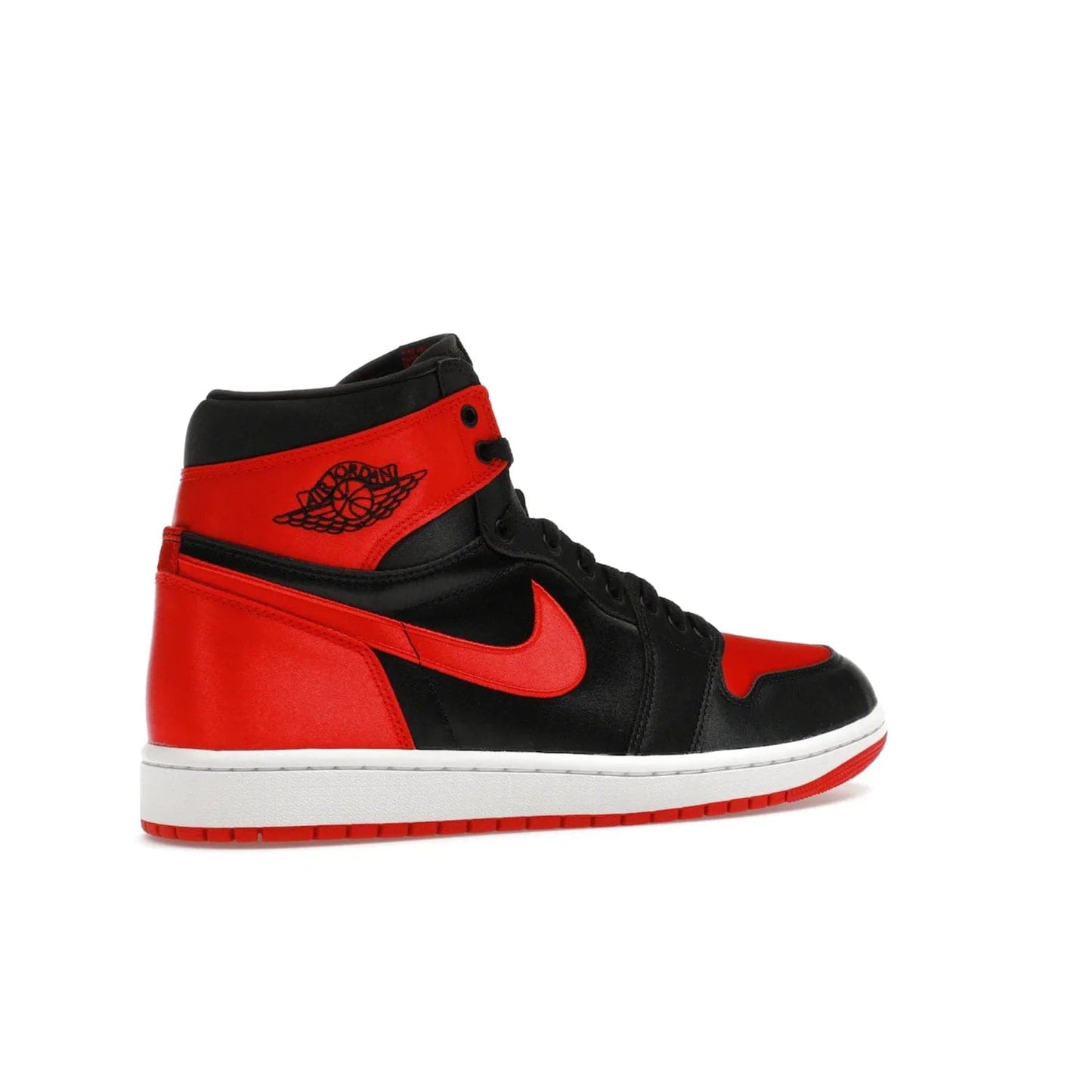 Jordan 1 Retro High OG Satin Bred (Women's) - Image 34 - Only at www.BallersClubKickz.com - Introducing the Jordan 1 Retro High OG Satin Bred (Women's). Luxe satin finish, contrasting hues & classic accents. Trending sneakers symbolizing timelessness & heritage. Make a bold statement with this iconic shoe. Available October 4, 2023.
