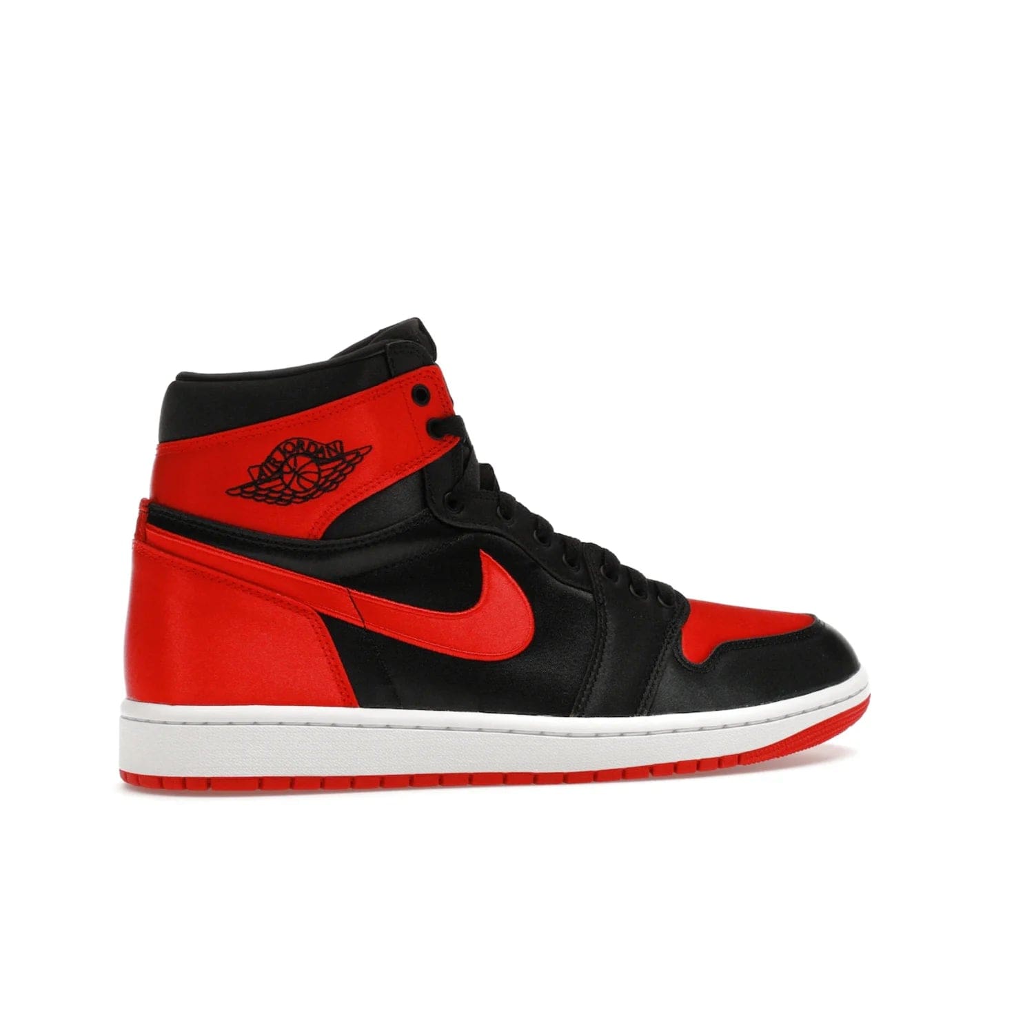Jordan 1 Retro High OG Satin Bred (Women's) - Image 35 - Only at www.BallersClubKickz.com - Introducing the Jordan 1 Retro High OG Satin Bred (Women's). Luxe satin finish, contrasting hues & classic accents. Trending sneakers symbolizing timelessness & heritage. Make a bold statement with this iconic shoe. Available October 4, 2023.