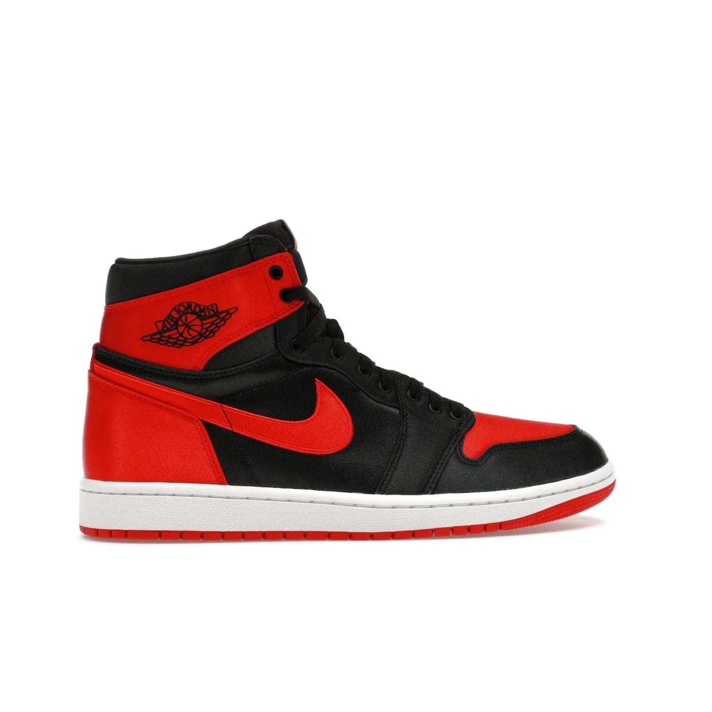 Jordan 1 Retro High OG Satin Bred (Women's) - Image 36 - Only at www.BallersClubKickz.com - Introducing the Jordan 1 Retro High OG Satin Bred (Women's). Luxe satin finish, contrasting hues & classic accents. Trending sneakers symbolizing timelessness & heritage. Make a bold statement with this iconic shoe. Available October 4, 2023.