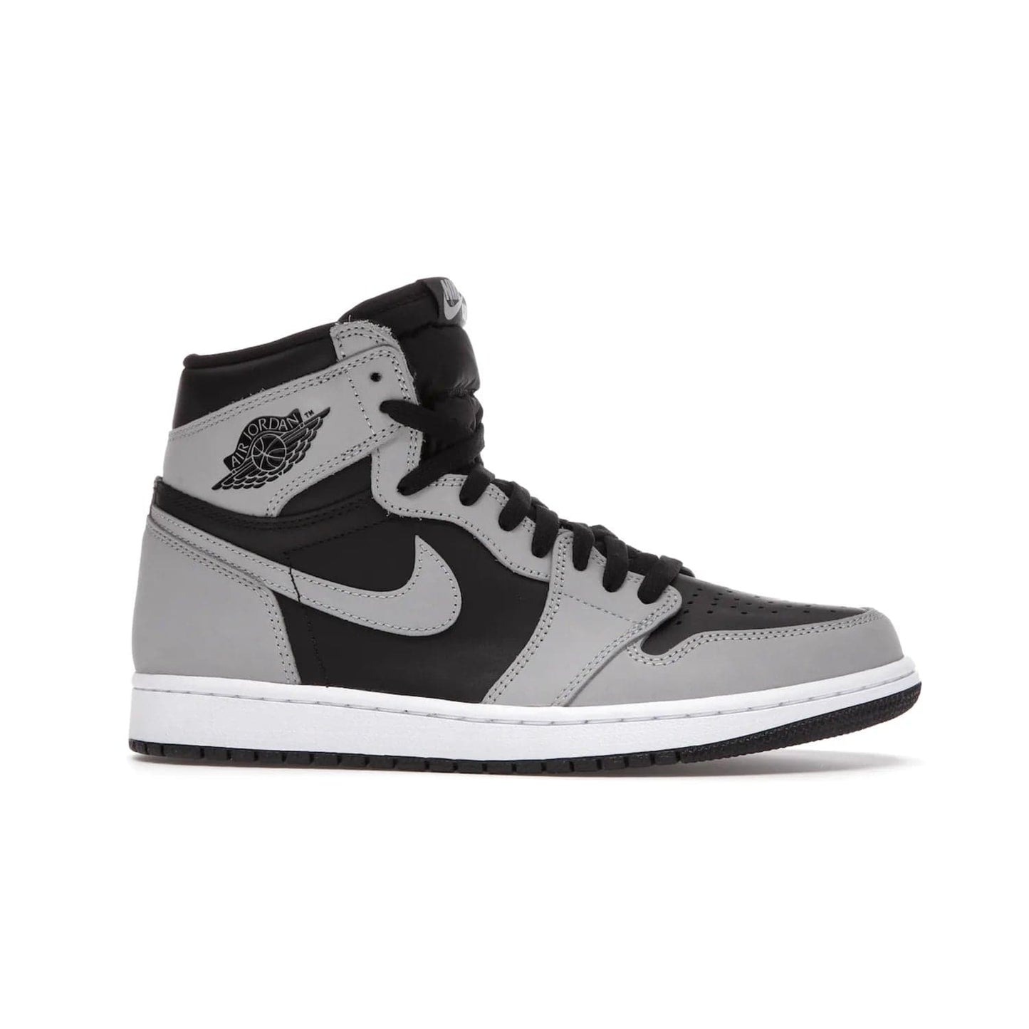 Jordan 1 Retro High Shadow 2.0 - Image 2 - Only at www.BallersClubKickz.com - #
Classic Air Jordan 1 Retro High Shadow 2.0 with black leather base and Light Smoke Grey overlays. Released in May 2021.