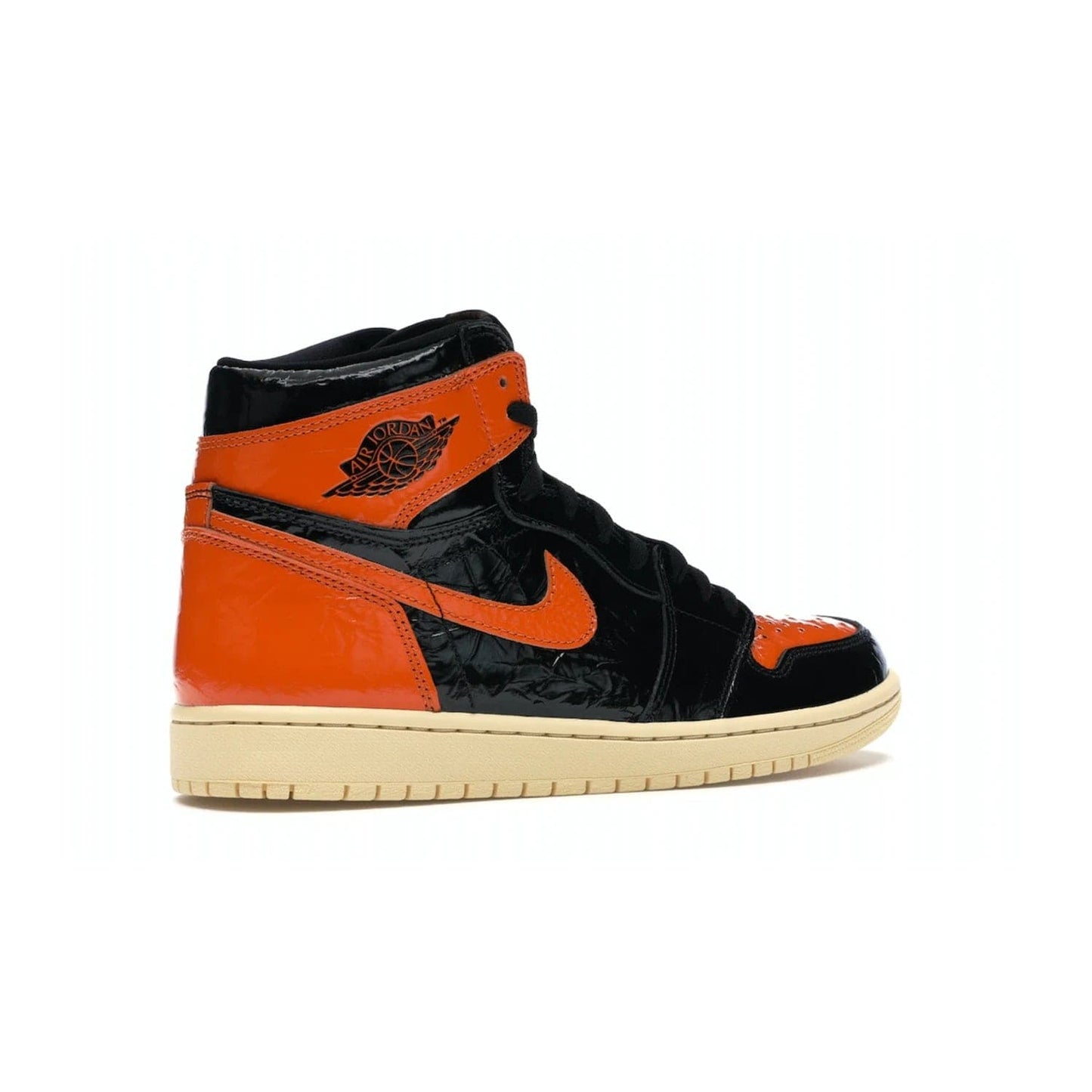 Jordan 1 Retro High Shattered Backboard 3.0 - Image 34 - Only at www.BallersClubKickz.com - #
Jordan 1 Retro High Shattered Backboard 3.0: the perfect blend of modern style and nostalgic flair featuring an orange and black crinkled patent leather upper and yellowed vanilla outsole. Get these exclusive sneakers released in October of 2019!