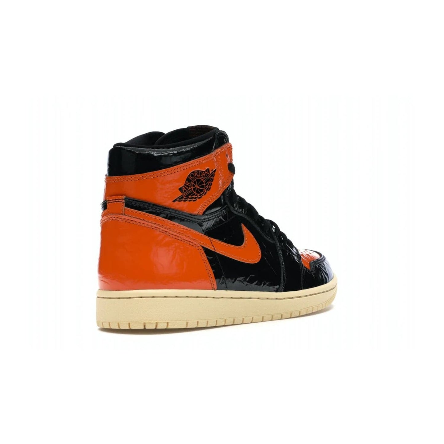 Jordan 1 Retro High Shattered Backboard 3.0 - Image 32 - Only at www.BallersClubKickz.com - #
Jordan 1 Retro High Shattered Backboard 3.0: the perfect blend of modern style and nostalgic flair featuring an orange and black crinkled patent leather upper and yellowed vanilla outsole. Get these exclusive sneakers released in October of 2019!