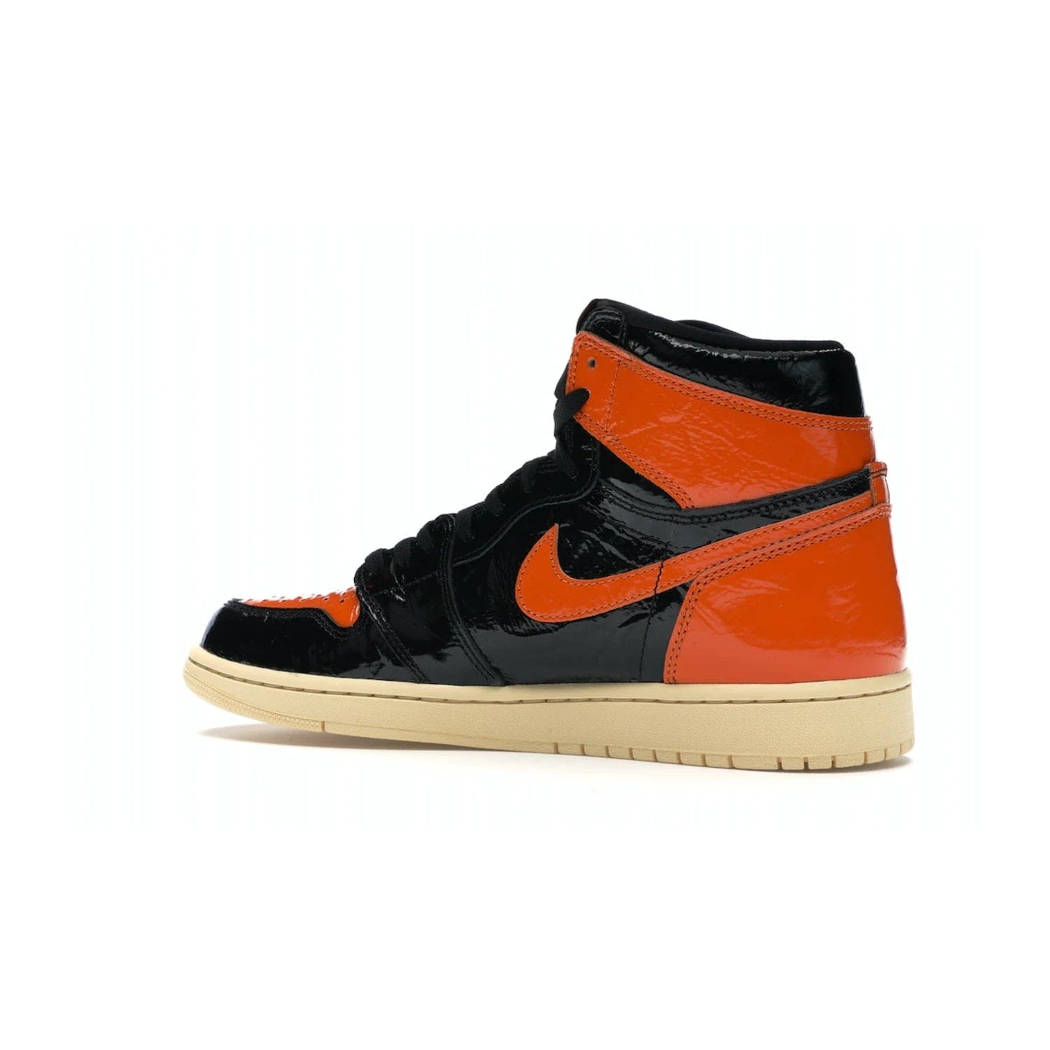 Jordan 1 Retro High Shattered Backboard 3.0 - Image 22 - Only at www.BallersClubKickz.com - #
Jordan 1 Retro High Shattered Backboard 3.0: the perfect blend of modern style and nostalgic flair featuring an orange and black crinkled patent leather upper and yellowed vanilla outsole. Get these exclusive sneakers released in October of 2019!