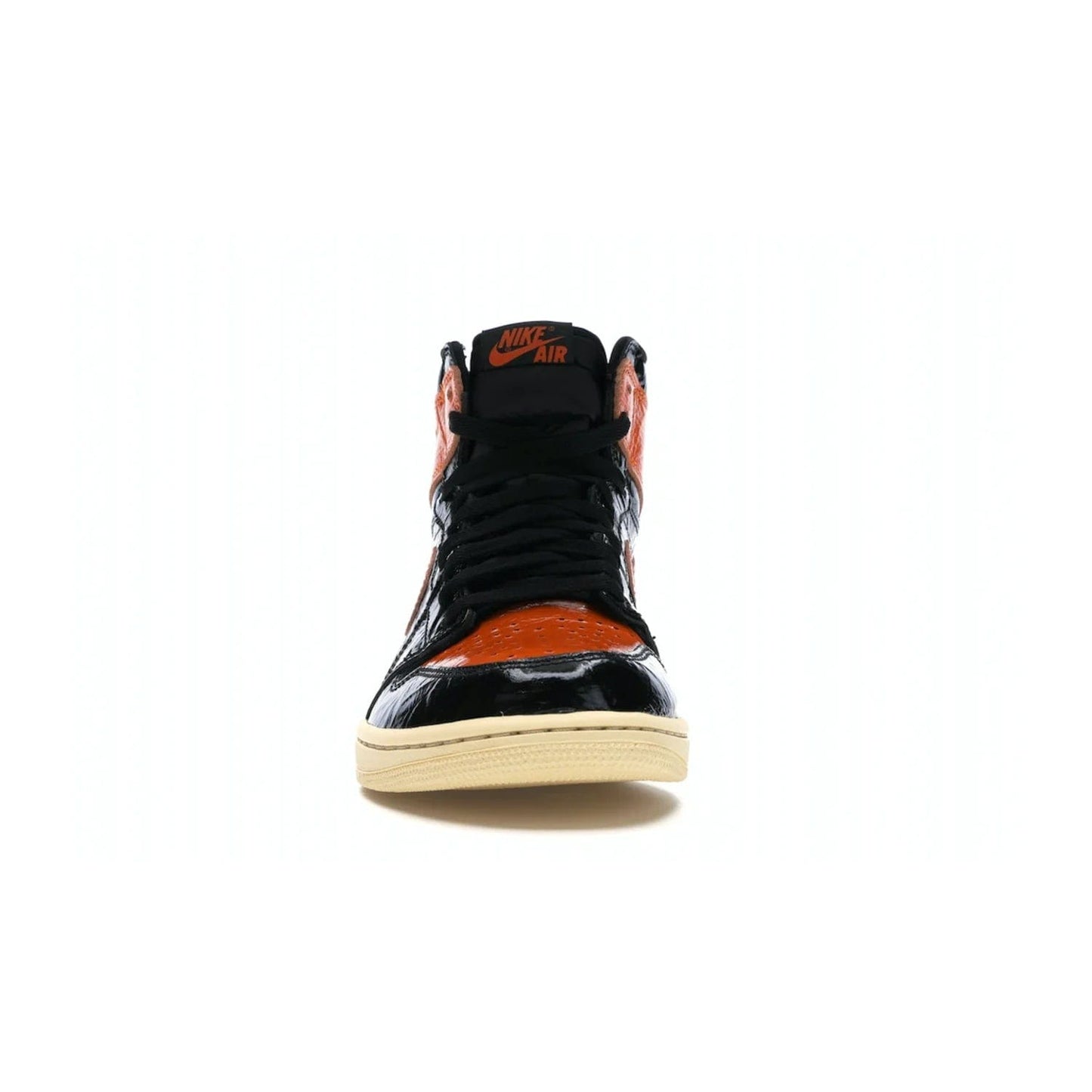 Jordan 1 Retro High Shattered Backboard 3.0 - Image 10 - Only at www.BallersClubKickz.com - #
Jordan 1 Retro High Shattered Backboard 3.0: the perfect blend of modern style and nostalgic flair featuring an orange and black crinkled patent leather upper and yellowed vanilla outsole. Get these exclusive sneakers released in October of 2019!