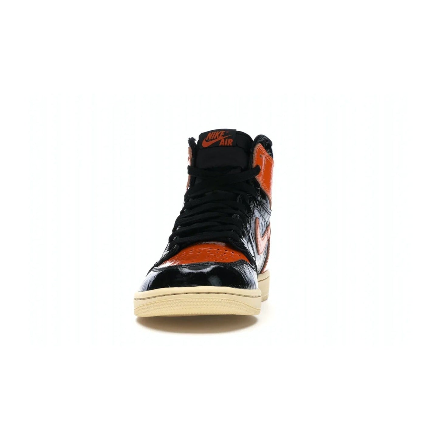 Jordan 1 Retro High Shattered Backboard 3.0 - Image 11 - Only at www.BallersClubKickz.com - #
Jordan 1 Retro High Shattered Backboard 3.0: the perfect blend of modern style and nostalgic flair featuring an orange and black crinkled patent leather upper and yellowed vanilla outsole. Get these exclusive sneakers released in October of 2019!