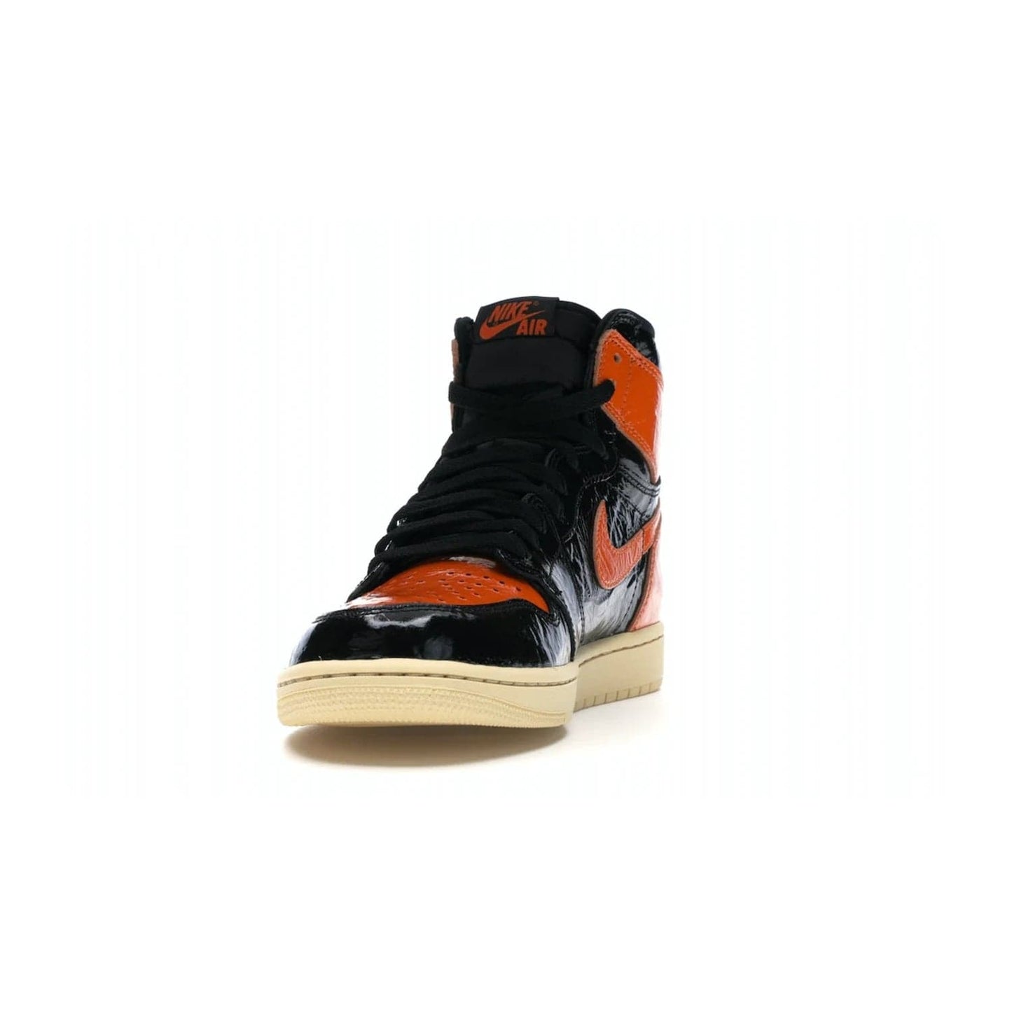 Jordan 1 Retro High Shattered Backboard 3.0 - Image 12 - Only at www.BallersClubKickz.com - #
Jordan 1 Retro High Shattered Backboard 3.0: the perfect blend of modern style and nostalgic flair featuring an orange and black crinkled patent leather upper and yellowed vanilla outsole. Get these exclusive sneakers released in October of 2019!
