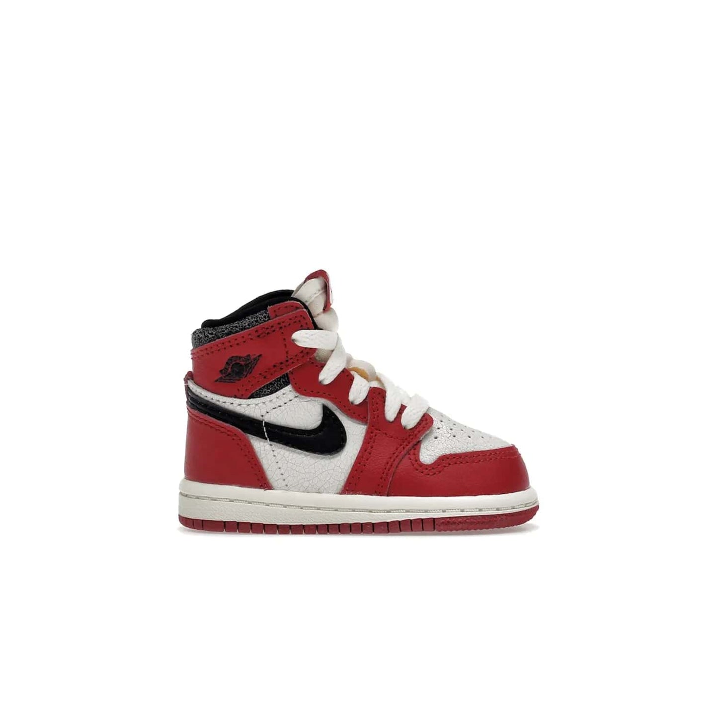Jordan 1 Retro High OG Chicago Lost and Found (TD) - Image 1 - Only at www.BallersClubKickz.com - Introducing the Air Jordan 1 Retro High OG Lost and Found TD – a vibrant combination of 4 colors: muslin, varsity, sail and black. Featuring a crackled leather upper and AIR units for comfort and a signature Wings logo, these retro shoes add comfort and style for your little ones at $70. Get your pair before 19th December 2022!