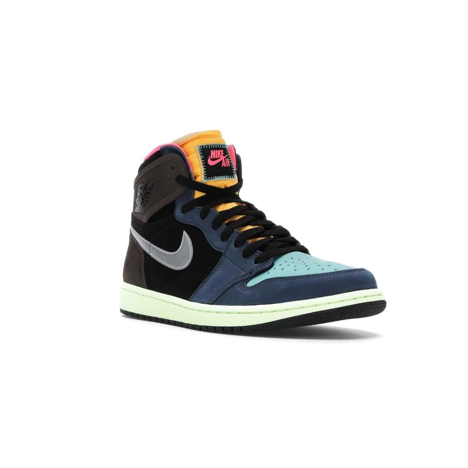 Jordan 1 Retro High Tokyo Bio Hack - Image 6 - Only at www.BallersClubKickz.com - Step up your sneaker game with the Air Jordan 1 Retro High Tokyo Bio Hack! Unique design featuring multiple materials and eye-catching colors. Metallic leather Swoosh and light green midsole for a stunning look. Available now for just $170.
