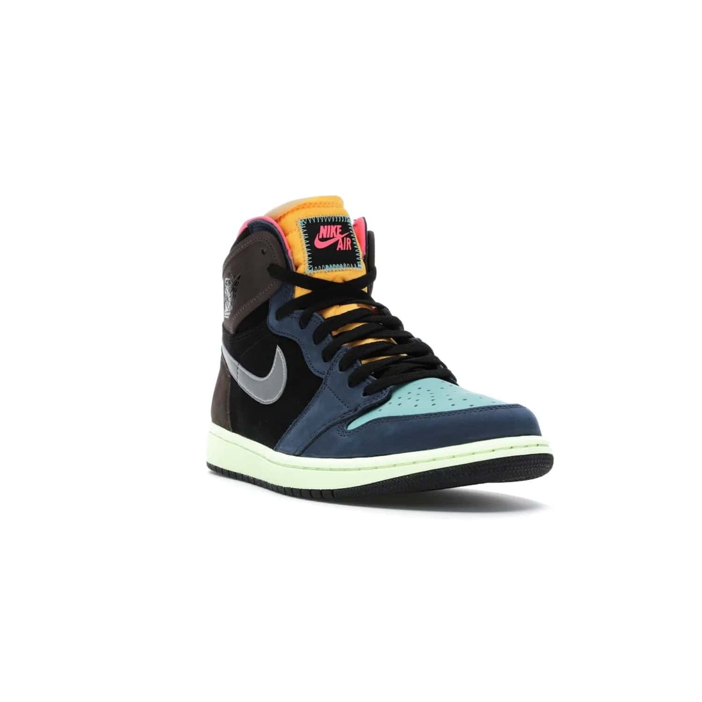 Jordan 1 Retro High Tokyo Bio Hack - Image 7 - Only at www.BallersClubKickz.com - Step up your sneaker game with the Air Jordan 1 Retro High Tokyo Bio Hack! Unique design featuring multiple materials and eye-catching colors. Metallic leather Swoosh and light green midsole for a stunning look. Available now for just $170.