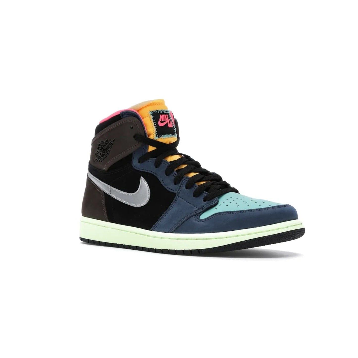 Jordan 1 Retro High Tokyo Bio Hack - Image 5 - Only at www.BallersClubKickz.com - Step up your sneaker game with the Air Jordan 1 Retro High Tokyo Bio Hack! Unique design featuring multiple materials and eye-catching colors. Metallic leather Swoosh and light green midsole for a stunning look. Available now for just $170.