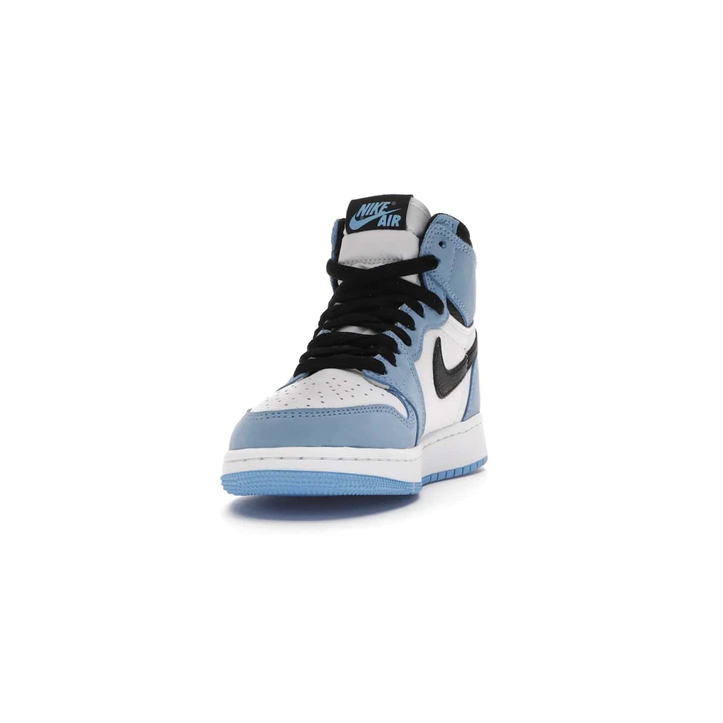 Jordan 1 Retro High White University Blue Black (GS) - Image 12 - Only at www.BallersClubKickz.com - Air Jordan 1 Retro High White University Blue Black GS: the latest offering from the iconic Air Jordan 1 line. White tumbled leather upper with University Blue overlays and black detailing. University Blue outsole and white midsole. March 6 release.