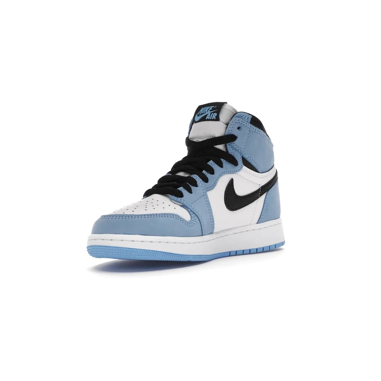 Jordan 1 Retro High White University Blue Black (GS) - Image 14 - Only at www.BallersClubKickz.com - Air Jordan 1 Retro High White University Blue Black GS: the latest offering from the iconic Air Jordan 1 line. White tumbled leather upper with University Blue overlays and black detailing. University Blue outsole and white midsole. March 6 release.