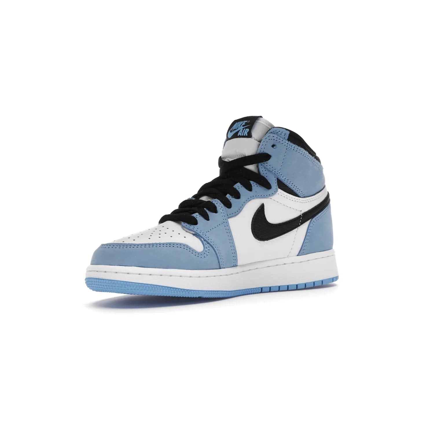 Jordan 1 Retro High White University Blue Black (GS) - Image 15 - Only at www.BallersClubKickz.com - Air Jordan 1 Retro High White University Blue Black GS: the latest offering from the iconic Air Jordan 1 line. White tumbled leather upper with University Blue overlays and black detailing. University Blue outsole and white midsole. March 6 release.