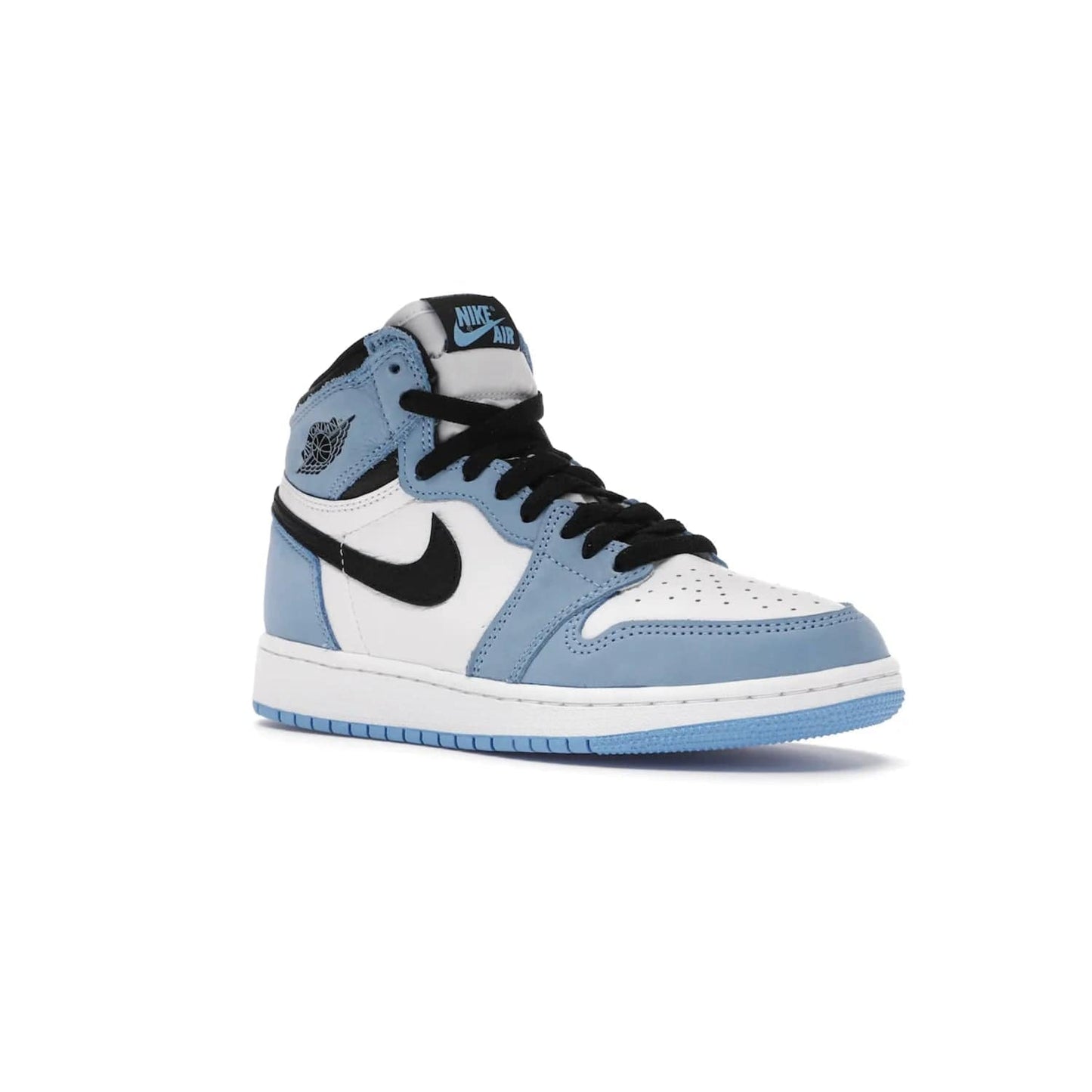 Jordan 1 Retro High White University Blue Black (GS) - Image 5 - Only at www.BallersClubKickz.com - Air Jordan 1 Retro High White University Blue Black GS: the latest offering from the iconic Air Jordan 1 line. White tumbled leather upper with University Blue overlays and black detailing. University Blue outsole and white midsole. March 6 release.
