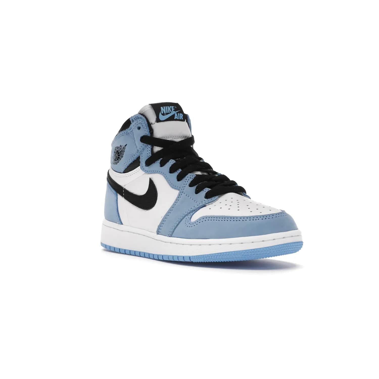Jordan 1 Retro High White University Blue Black (GS) - Image 6 - Only at www.BallersClubKickz.com - Air Jordan 1 Retro High White University Blue Black GS: the latest offering from the iconic Air Jordan 1 line. White tumbled leather upper with University Blue overlays and black detailing. University Blue outsole and white midsole. March 6 release.