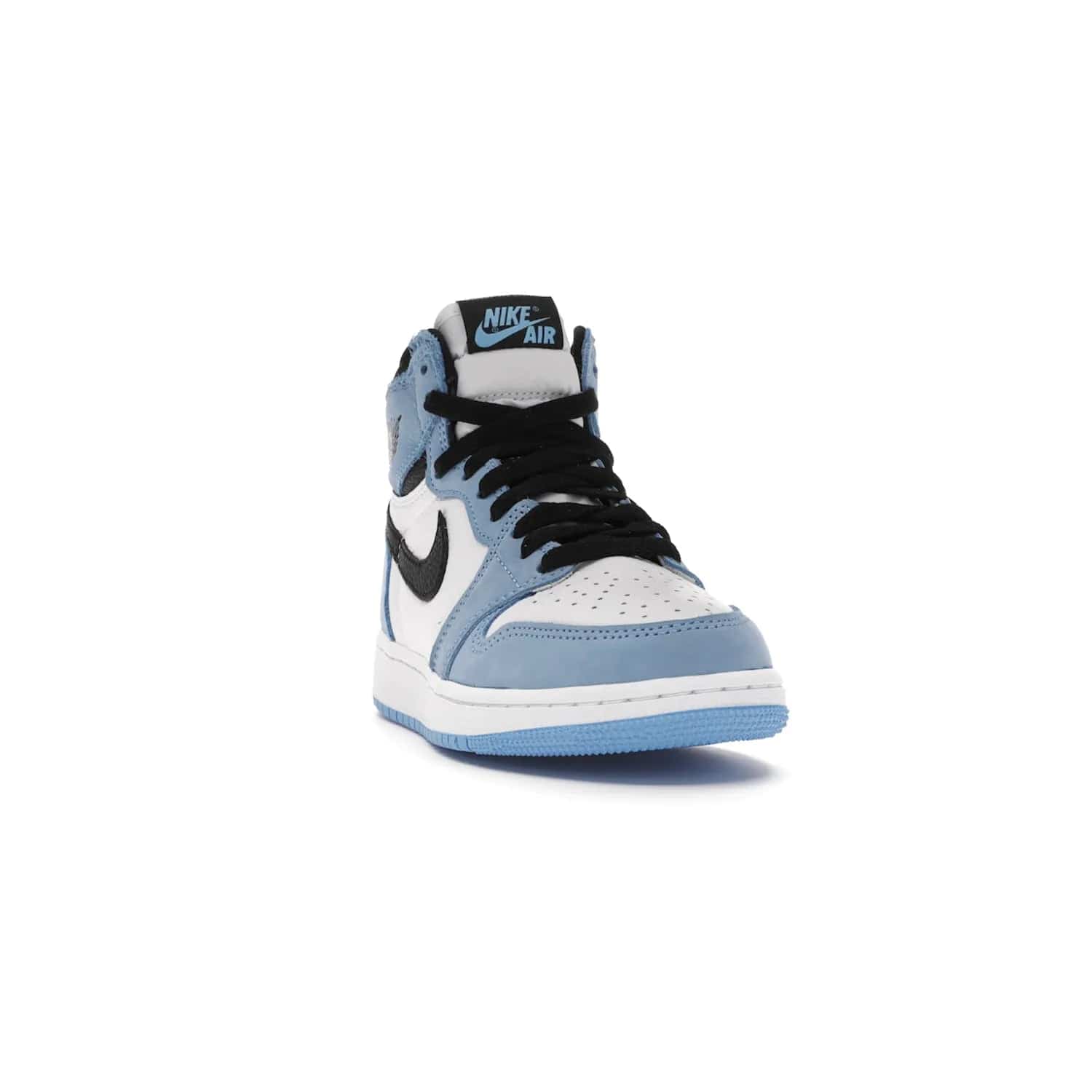 Jordan 1 Retro High White University Blue Black (GS) - Image 8 - Only at www.BallersClubKickz.com - Air Jordan 1 Retro High White University Blue Black GS: the latest offering from the iconic Air Jordan 1 line. White tumbled leather upper with University Blue overlays and black detailing. University Blue outsole and white midsole. March 6 release.