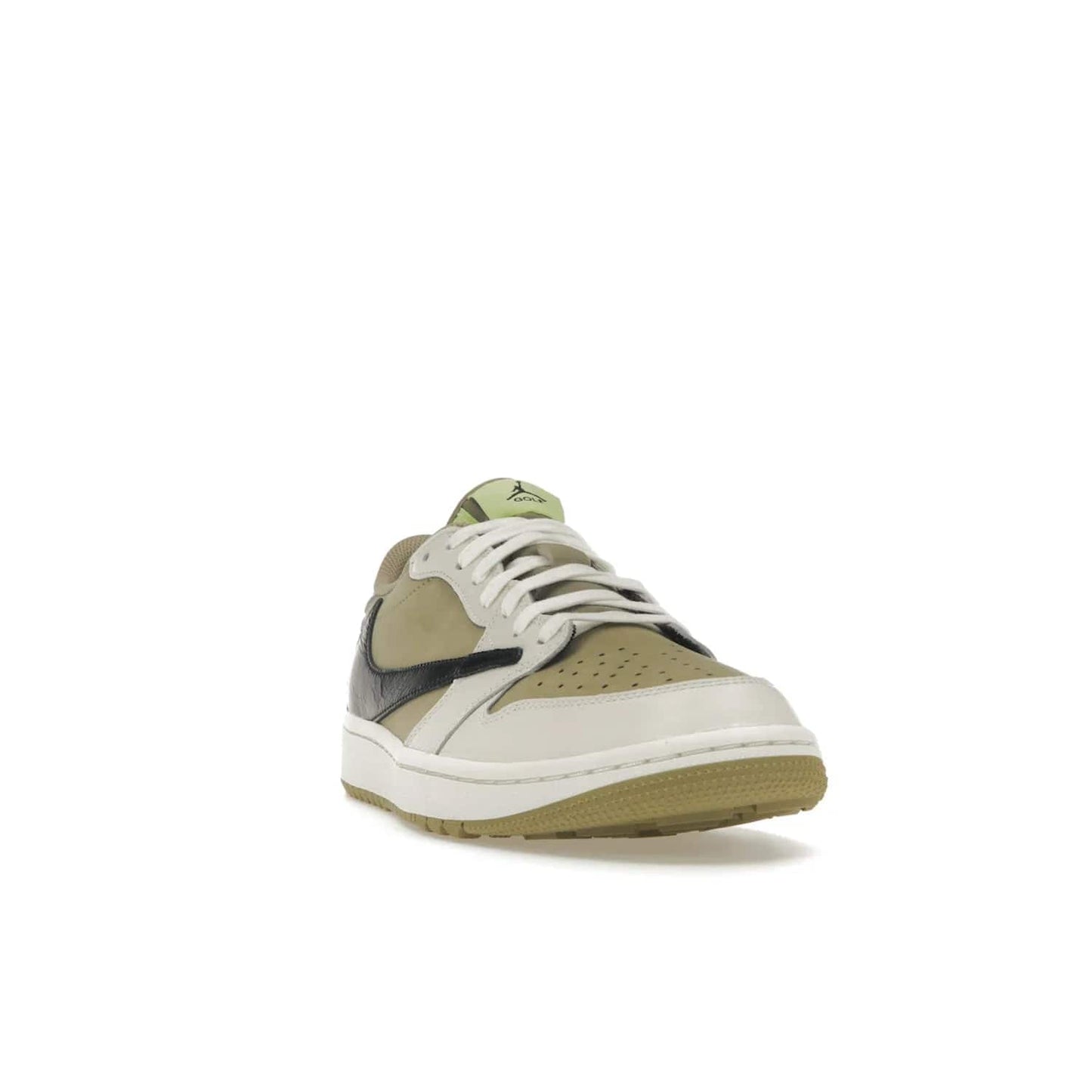 Jordan 1 Retro Low Golf Travis Scott Neutral Olive - Image 8 - Only at www.BallersClubKickz.com - Explore the unique Jordan 1 Retro Low Golf Travis Scott Neutral Olive, an olive-green sneaker collaboration between the iconic Jordan Brand and music royalty, Travis Scott. This special pair is tailored for the golf course with altered traction, hardened rubber, and a sleek style perfect for everyday wear. Get your pair and impress the crowd with its signature earth tones.