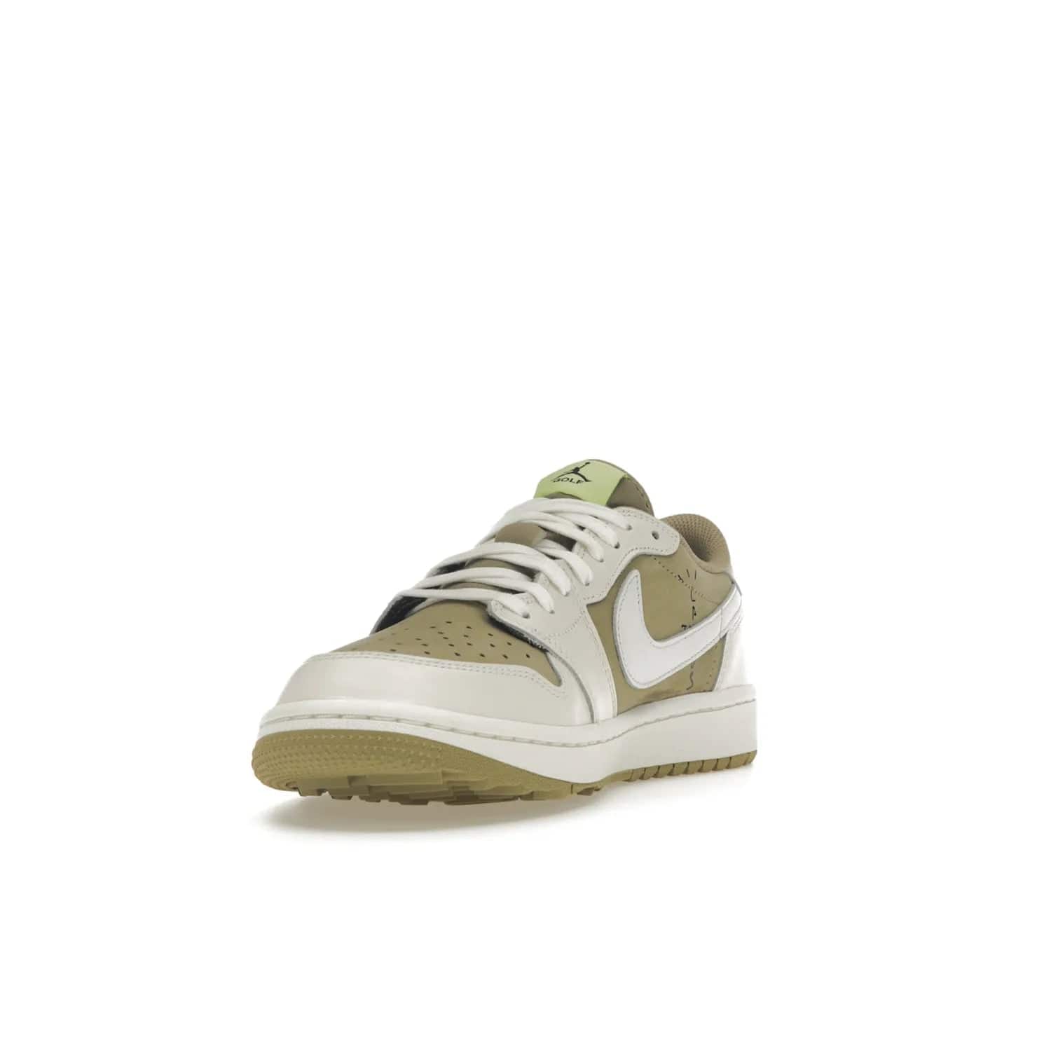Jordan 1 Retro Low Golf Travis Scott Neutral Olive - Image 13 - Only at www.BallersClubKickz.com - Explore the unique Jordan 1 Retro Low Golf Travis Scott Neutral Olive, an olive-green sneaker collaboration between the iconic Jordan Brand and music royalty, Travis Scott. This special pair is tailored for the golf course with altered traction, hardened rubber, and a sleek style perfect for everyday wear. Get your pair and impress the crowd with its signature earth tones.