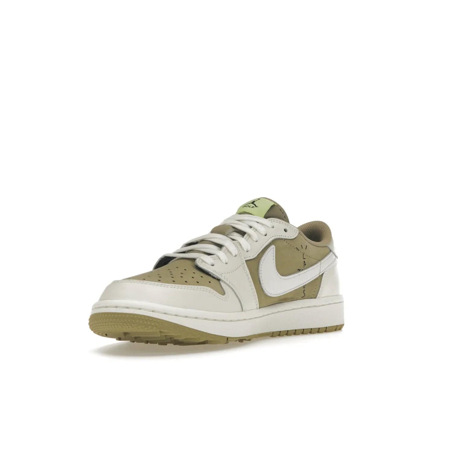 Jordan 1 Retro Low Golf Travis Scott Neutral Olive - Image 14 - Only at www.BallersClubKickz.com - Explore the unique Jordan 1 Retro Low Golf Travis Scott Neutral Olive, an olive-green sneaker collaboration between the iconic Jordan Brand and music royalty, Travis Scott. This special pair is tailored for the golf course with altered traction, hardened rubber, and a sleek style perfect for everyday wear. Get your pair and impress the crowd with its signature earth tones.