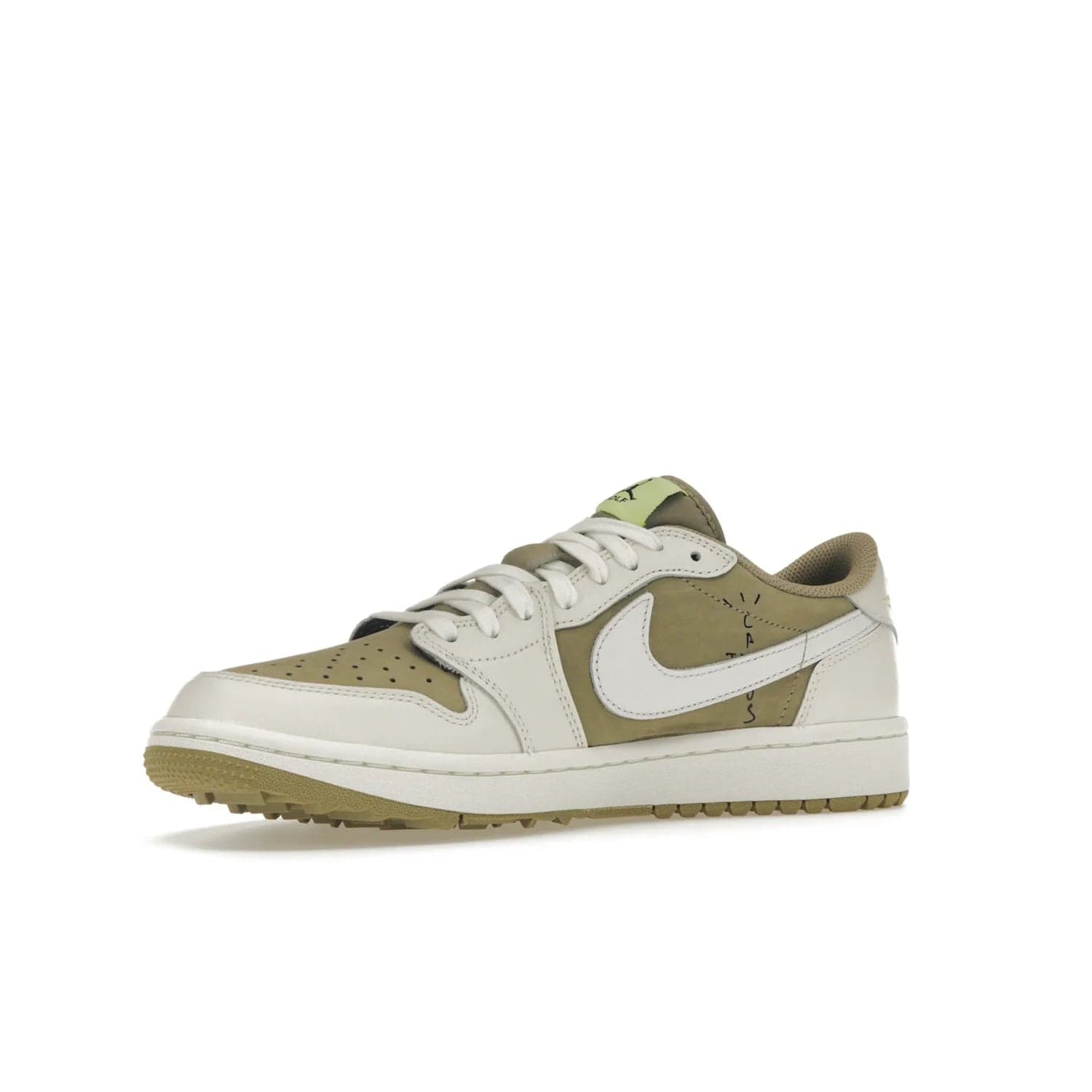 Jordan 1 Retro Low Golf Travis Scott Neutral Olive - Image 16 - Only at www.BallersClubKickz.com - Explore the unique Jordan 1 Retro Low Golf Travis Scott Neutral Olive, an olive-green sneaker collaboration between the iconic Jordan Brand and music royalty, Travis Scott. This special pair is tailored for the golf course with altered traction, hardened rubber, and a sleek style perfect for everyday wear. Get your pair and impress the crowd with its signature earth tones.