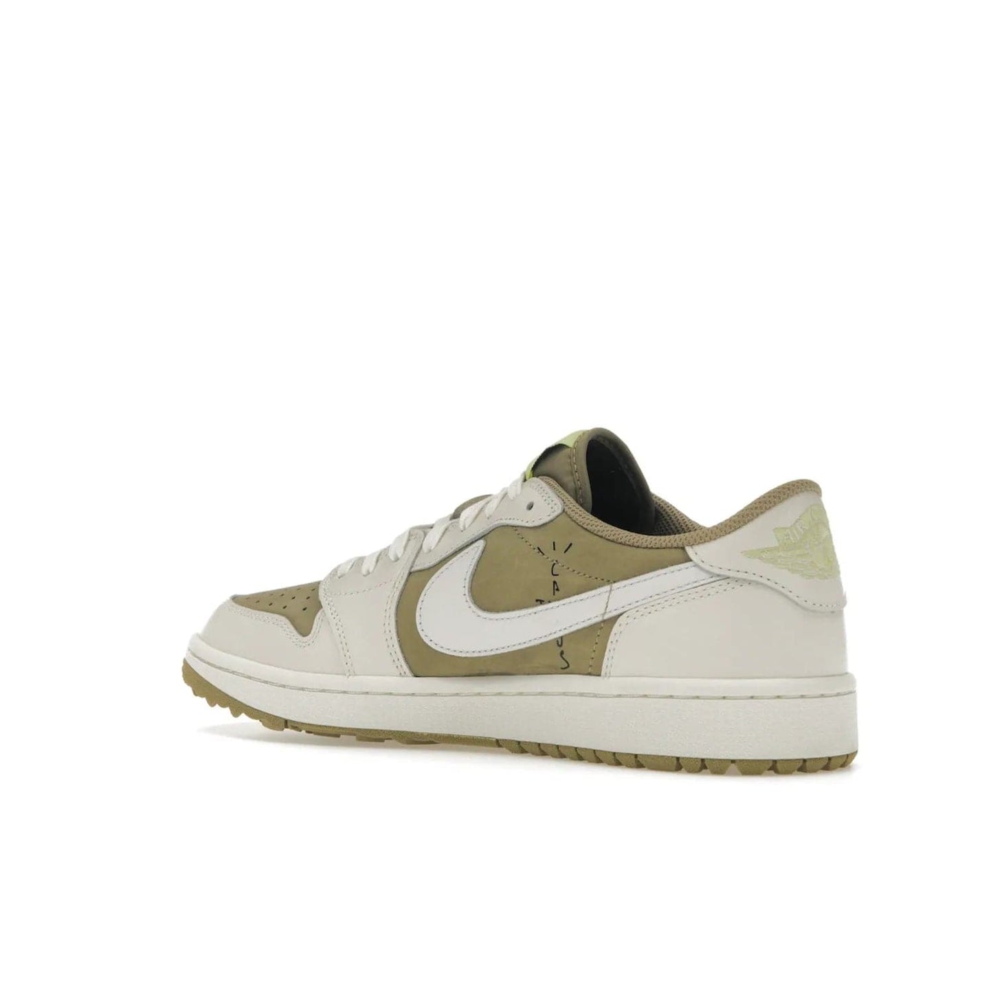 Jordan 1 Retro Low Golf Travis Scott Neutral Olive - Image 23 - Only at www.BallersClubKickz.com - Explore the unique Jordan 1 Retro Low Golf Travis Scott Neutral Olive, an olive-green sneaker collaboration between the iconic Jordan Brand and music royalty, Travis Scott. This special pair is tailored for the golf course with altered traction, hardened rubber, and a sleek style perfect for everyday wear. Get your pair and impress the crowd with its signature earth tones.