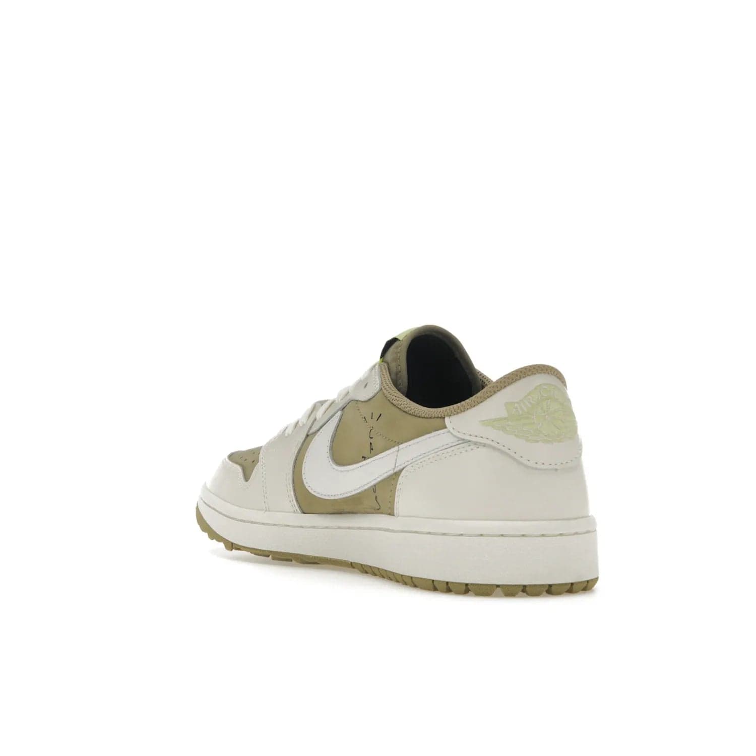 Jordan 1 Retro Low Golf Travis Scott Neutral Olive - Image 25 - Only at www.BallersClubKickz.com - Explore the unique Jordan 1 Retro Low Golf Travis Scott Neutral Olive, an olive-green sneaker collaboration between the iconic Jordan Brand and music royalty, Travis Scott. This special pair is tailored for the golf course with altered traction, hardened rubber, and a sleek style perfect for everyday wear. Get your pair and impress the crowd with its signature earth tones.