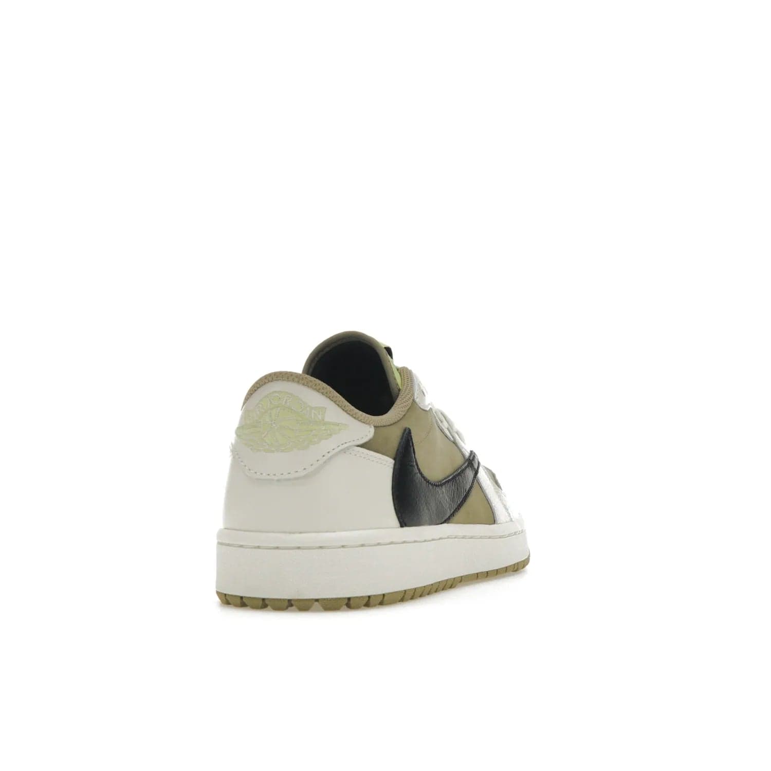 Jordan 1 Retro Low Golf Travis Scott Neutral Olive - Image 30 - Only at www.BallersClubKickz.com - Explore the unique Jordan 1 Retro Low Golf Travis Scott Neutral Olive, an olive-green sneaker collaboration between the iconic Jordan Brand and music royalty, Travis Scott. This special pair is tailored for the golf course with altered traction, hardened rubber, and a sleek style perfect for everyday wear. Get your pair and impress the crowd with its signature earth tones.