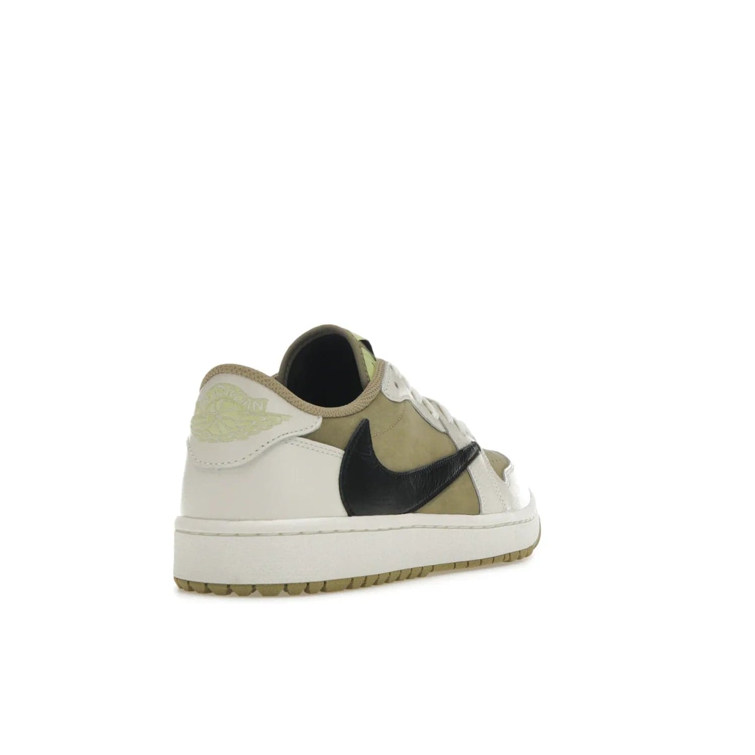 Jordan 1 Retro Low Golf Travis Scott Neutral Olive - Image 31 - Only at www.BallersClubKickz.com - Explore the unique Jordan 1 Retro Low Golf Travis Scott Neutral Olive, an olive-green sneaker collaboration between the iconic Jordan Brand and music royalty, Travis Scott. This special pair is tailored for the golf course with altered traction, hardened rubber, and a sleek style perfect for everyday wear. Get your pair and impress the crowd with its signature earth tones.