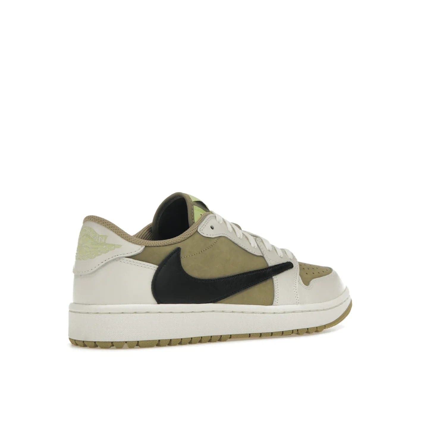 Jordan 1 Retro Low Golf Travis Scott Neutral Olive - Image 33 - Only at www.BallersClubKickz.com - Explore the unique Jordan 1 Retro Low Golf Travis Scott Neutral Olive, an olive-green sneaker collaboration between the iconic Jordan Brand and music royalty, Travis Scott. This special pair is tailored for the golf course with altered traction, hardened rubber, and a sleek style perfect for everyday wear. Get your pair and impress the crowd with its signature earth tones.
