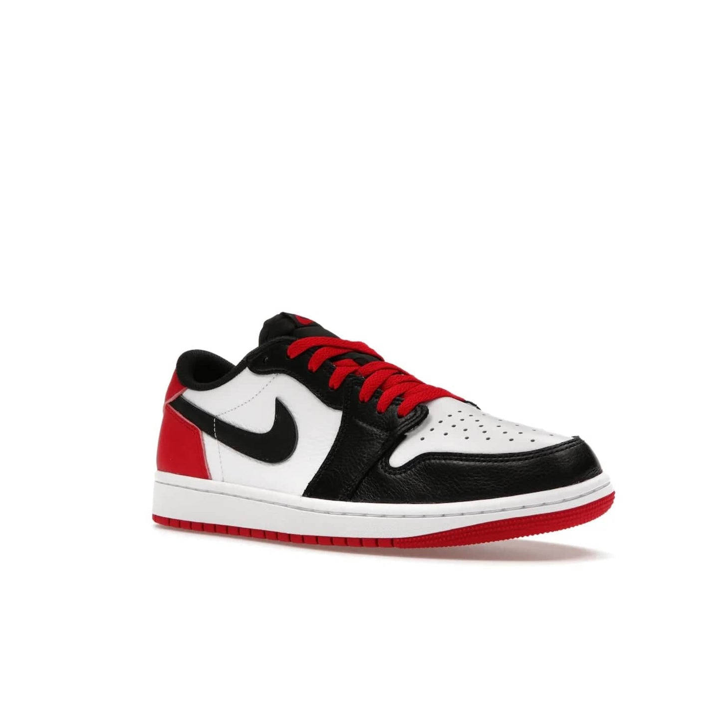 Jordan 1 Retro Low OG Black Toe (2023) - Image 5 - Only at www.BallersClubKickz.com - Upgrade your wardrobe with the Jordan 1 Retro Low OG Black Toe featuring a classic black and white upper and dynamic red heel counter. Eye-catching white midsole and iconic black Swoosh and Wings complete the timeless yet modern look. Shop now to own this iconic shoe!