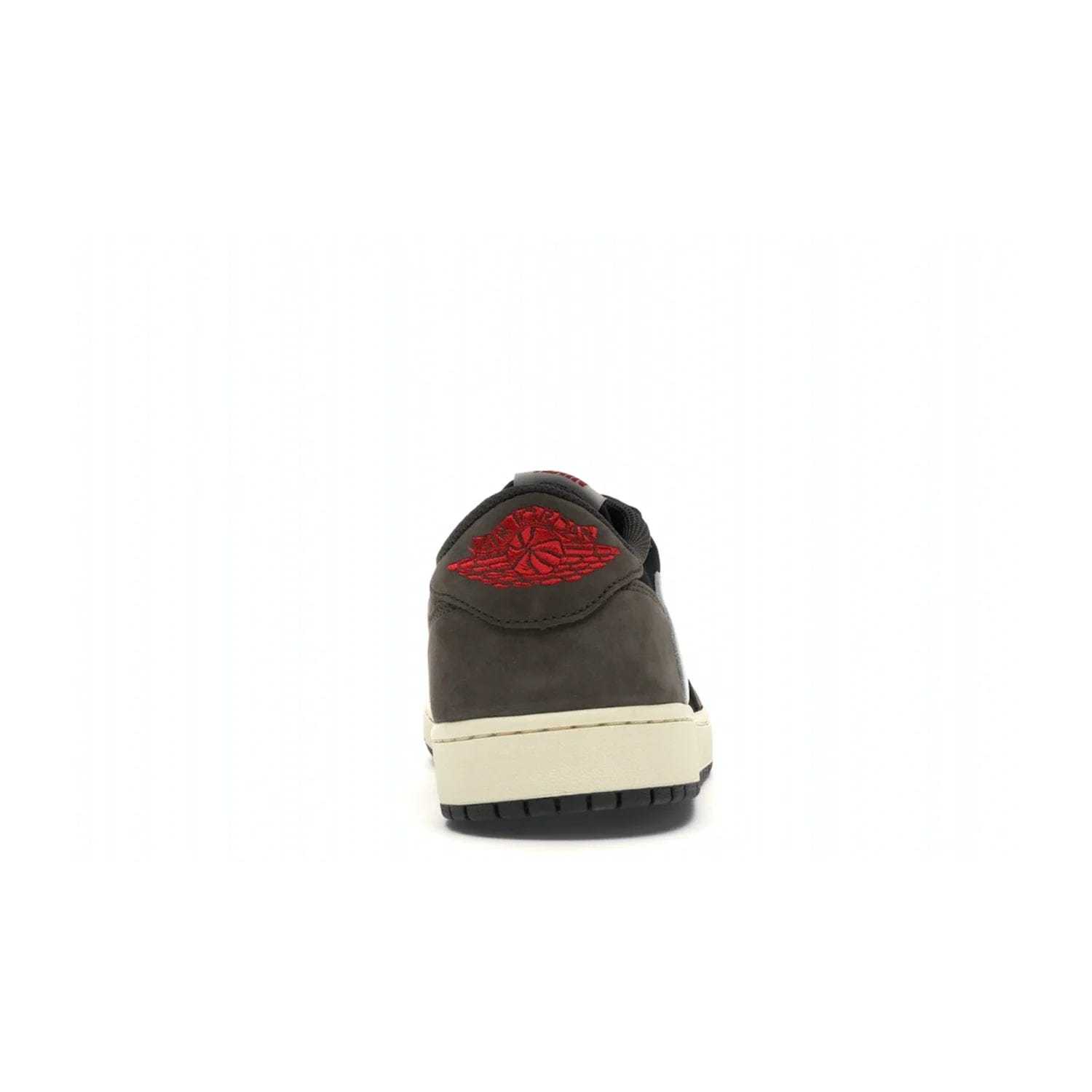 Jordan 1 Retro Low OG SP Travis Scott - Image 28 - Only at www.BallersClubKickz.com - The Air Jordan 1 Low Travis Scott combines modern and classic design elements for a stylish look. It features a black upper with dark brown overlays, red accents, sail midsole, and dark brown outsole. Signature touches include a backwards Swoosh logo and “Cactus Jack” inscriptions. Released in July 2019.