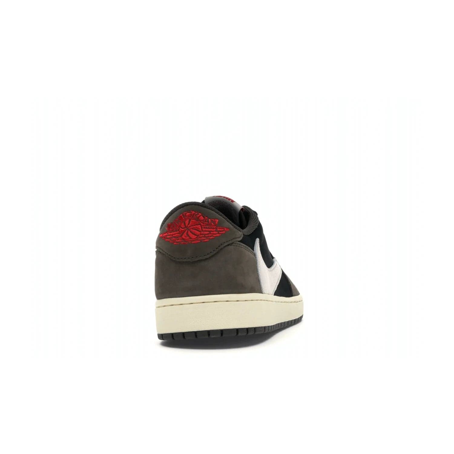Jordan 1 Retro Low OG SP Travis Scott - Image 29 - Only at www.BallersClubKickz.com - The Air Jordan 1 Low Travis Scott combines modern and classic design elements for a stylish look. It features a black upper with dark brown overlays, red accents, sail midsole, and dark brown outsole. Signature touches include a backwards Swoosh logo and “Cactus Jack” inscriptions. Released in July 2019.