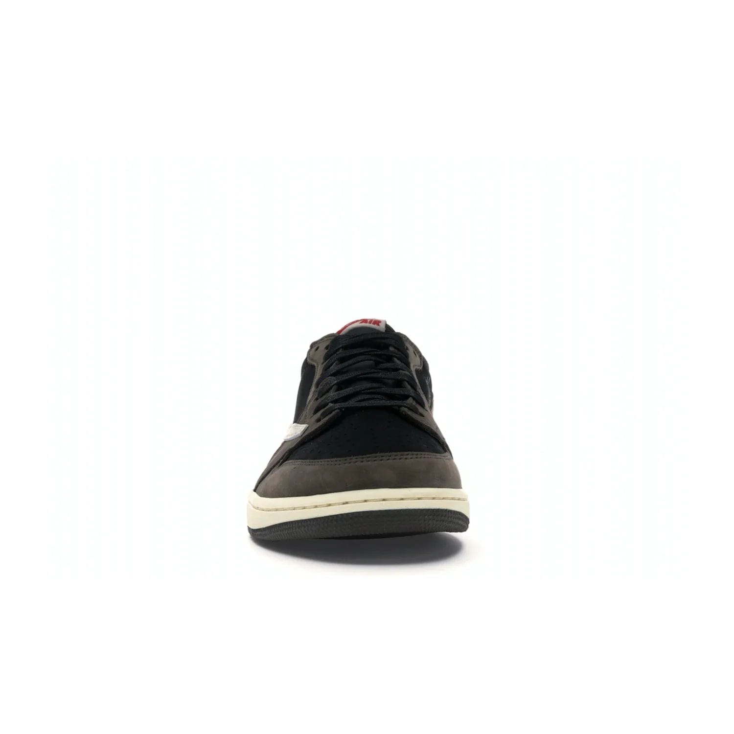 Jordan 1 Retro Low OG SP Travis Scott - Image 10 - Only at www.BallersClubKickz.com - The Air Jordan 1 Low Travis Scott combines modern and classic design elements for a stylish look. It features a black upper with dark brown overlays, red accents, sail midsole, and dark brown outsole. Signature touches include a backwards Swoosh logo and “Cactus Jack” inscriptions. Released in July 2019.